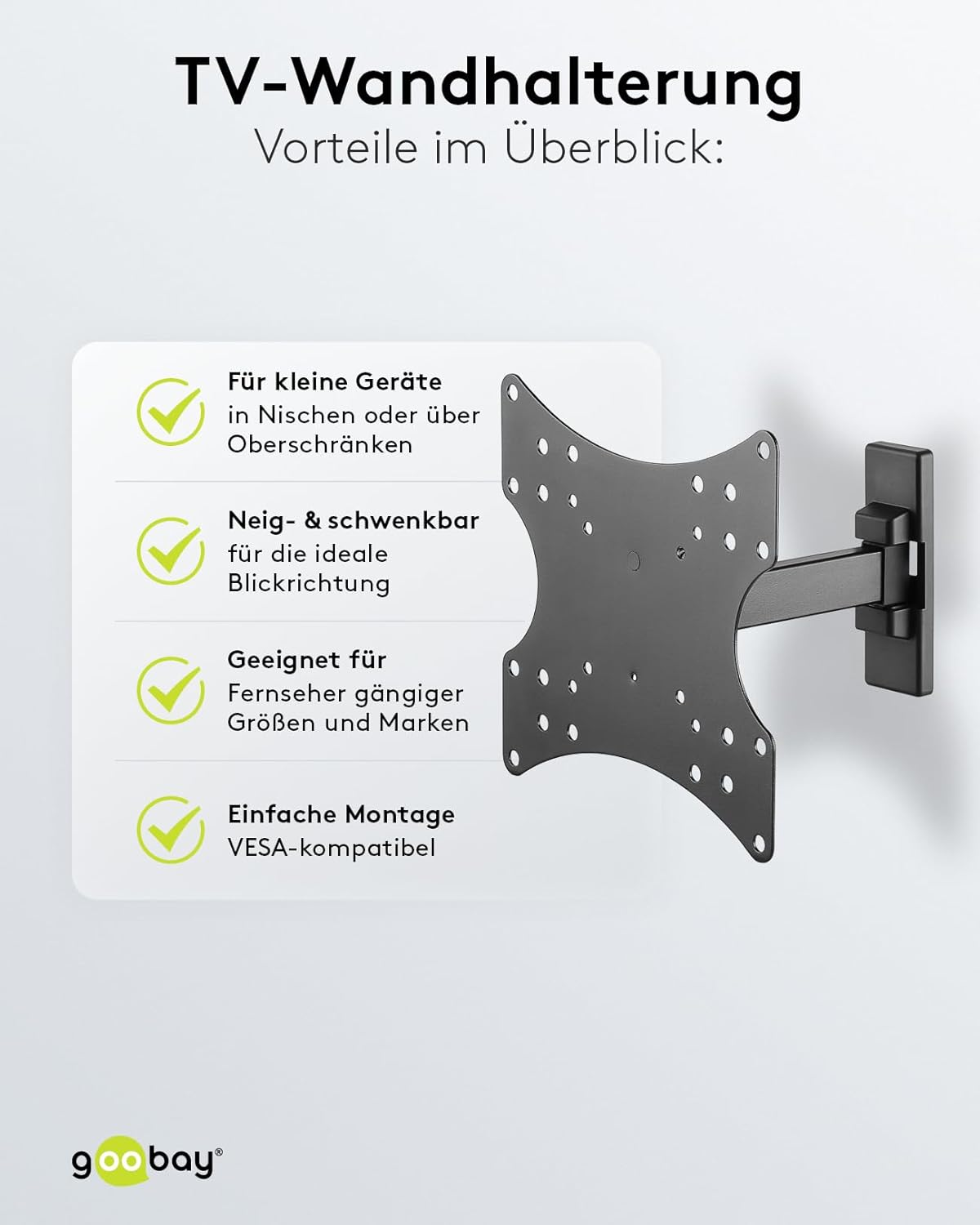 Goobay Fullmotion S2 Single-Arm Wall Mount for TV Size 23-42, Black image number 1