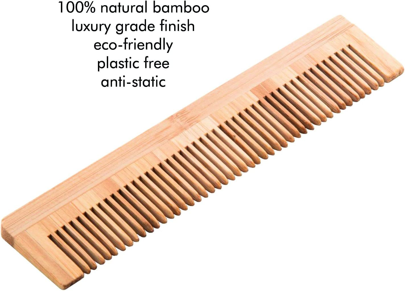 Bamboo Comb, 100% Natural and Anti-Static - Universal Comb for All Hair Type (Men & Women) - for Short and Long Hair - Fine Teeth and Smoothed Surface - 13 Cm