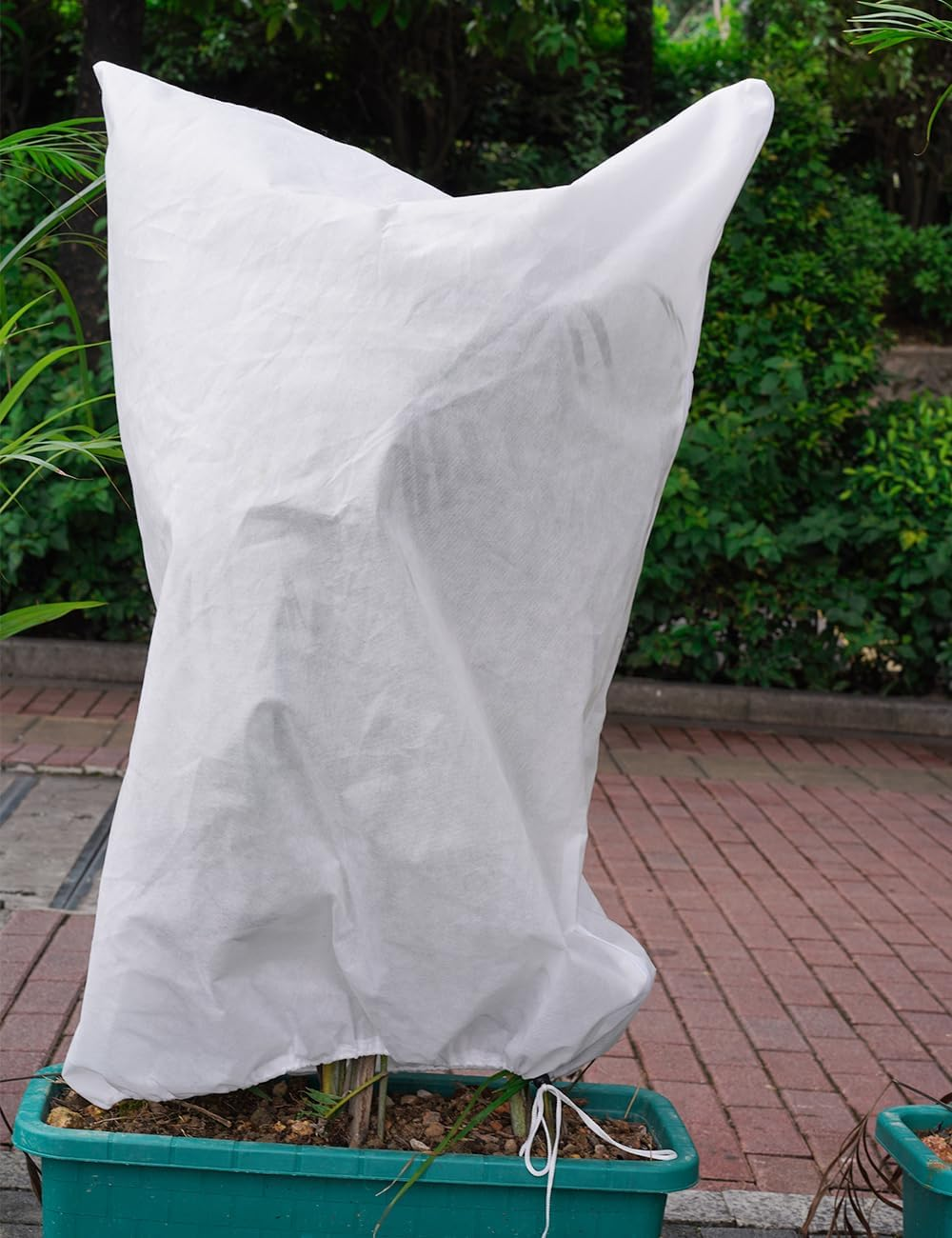 TOYPOPOR 4 Packs Plant Covers Freeze Protection, 32"X47" 2.8Oz/Yd&sup2; Heavy Duty Winter Cold Weather Frost Cloth Blankets, Garden Warm Jacket Bags with Drawstring Design for Outdoor Shrub Bush Fruit Tree image number 5