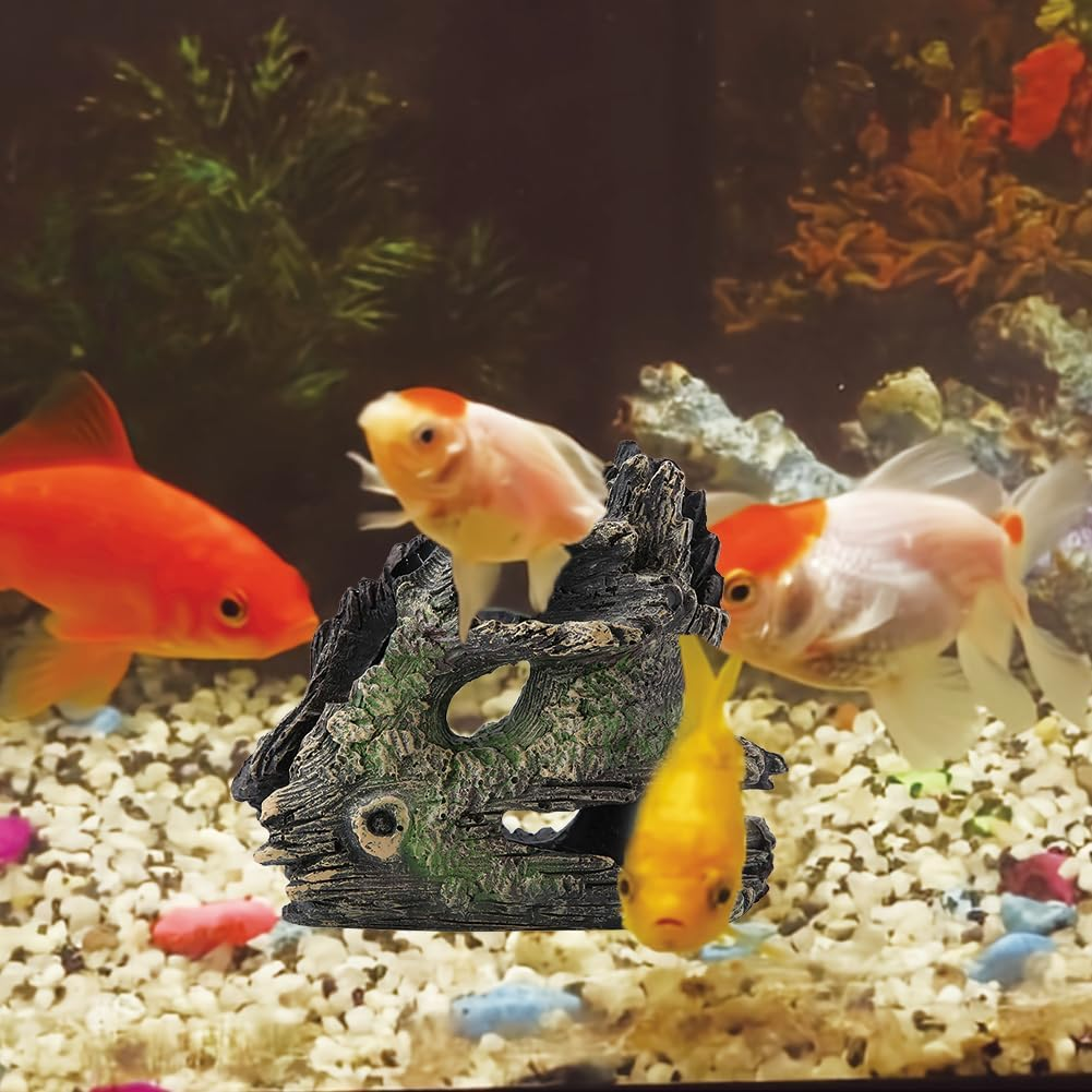 Aquarium Hollow Tree Trunk Ornament, Fish Decor with Moss Artificial Driftwood Polyresin Hideout Decoration Ornament for Fish Tank and Landscape Resin Log Hideaway(St 004C) image number 4