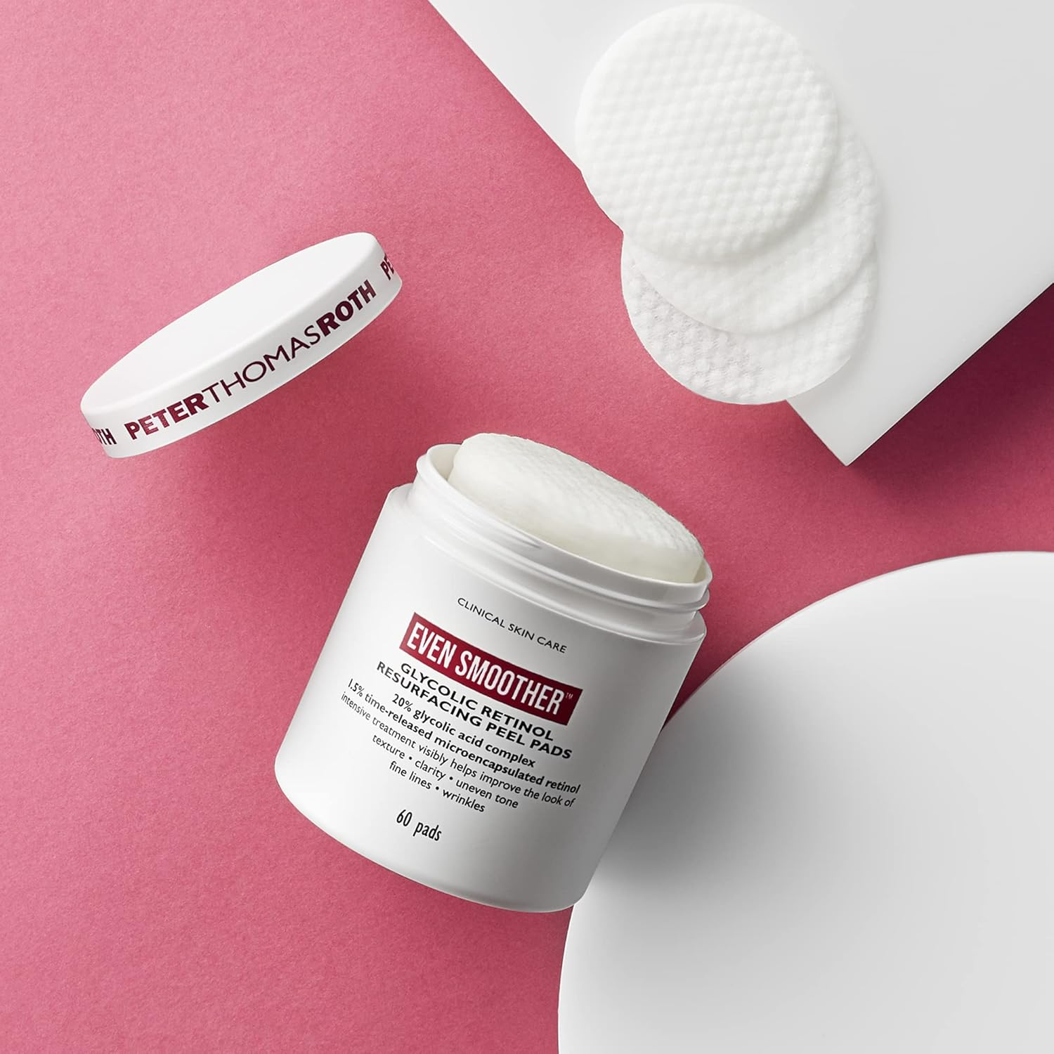 Peter Thomas Roth | Even Smoother Glycolic Retinol Resurfacing Peel Pads | Glycolic Acid Facial Peel with Retinol for Uneven Texture and Tone, 60 Ct.