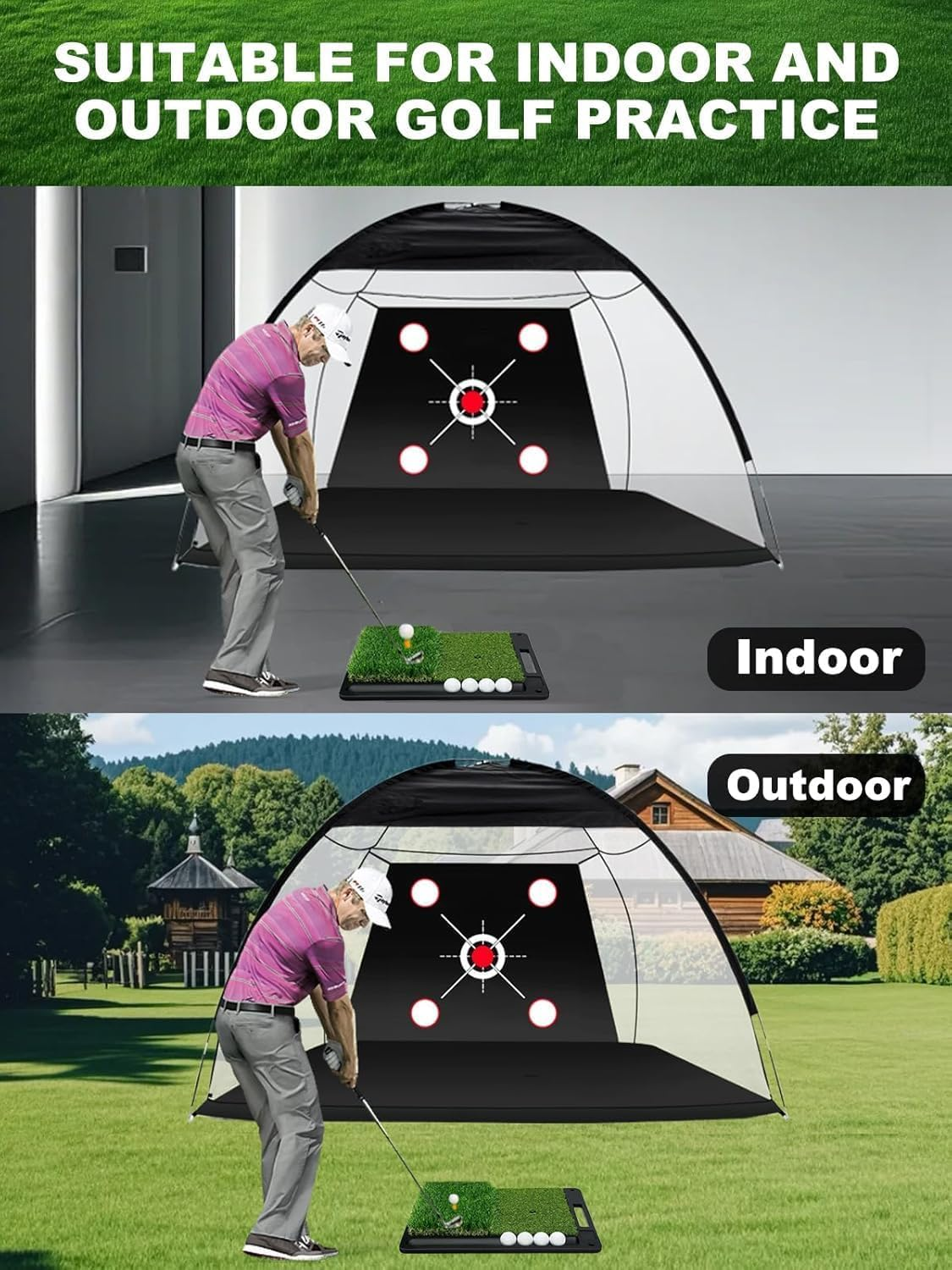 Golf Net, 3X2.1M Practice Net with Tri,Turf Mat, All in 1 Home Hitting Aid Nets, for Backyard, Driving, Chipping, Swing Training, with Target, Mat, Balls, Tee, Golf Lovers image number 2