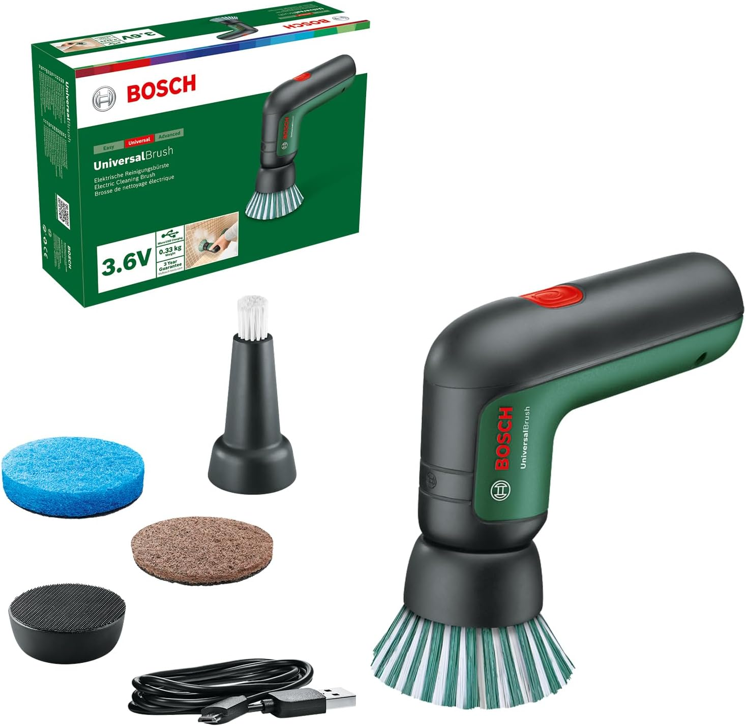 Bosch Home & Garden 3.6V Cordless Electric Power Cleaning Brush with 4 Cleaning Attachments & Micro USB Cable (Universalbrush). Made in Europe image number 6