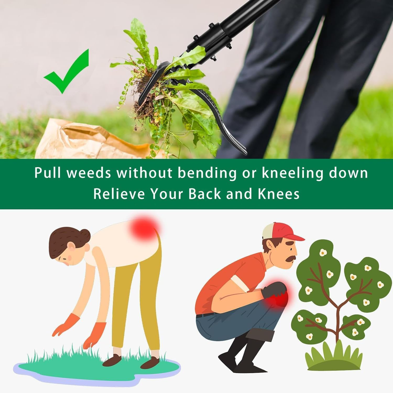 Weed Puller Tool Set, Stand-Up Weeder with 3 Steel Headl(4-Claw) with Stainless Handle Adjustable to 1.3M,Update Tighter Connectors,Remove Weeds without Bending,Pulling,Kneeling for Lawn and Garden image number 1