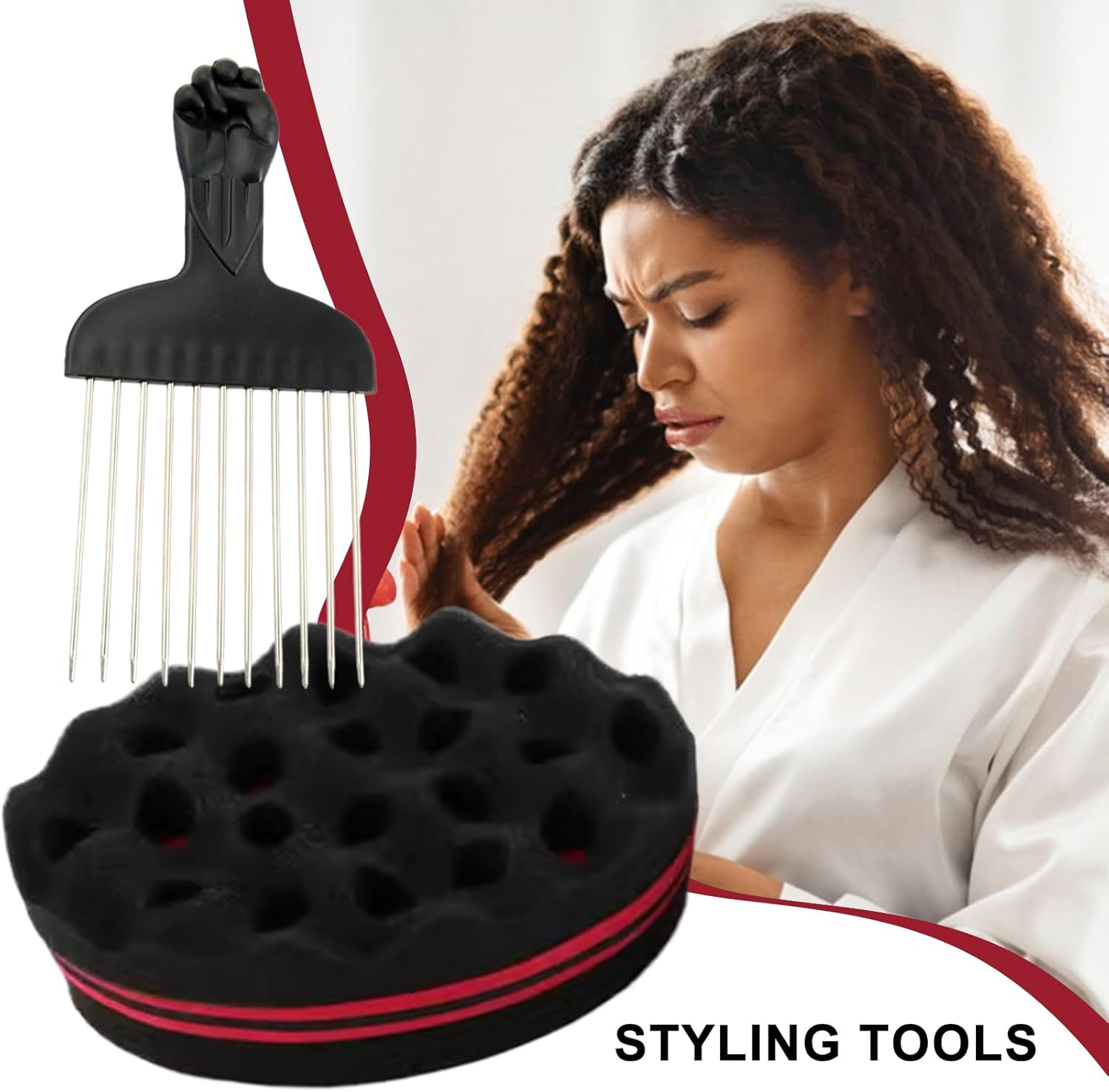 Hair Sponge - Sponge for Hair Men | Waving Forming Dreadlock Defining Comb for Salon Homemade Grooming Barber Outdoor Travel - Small Hole + Comb image number 4