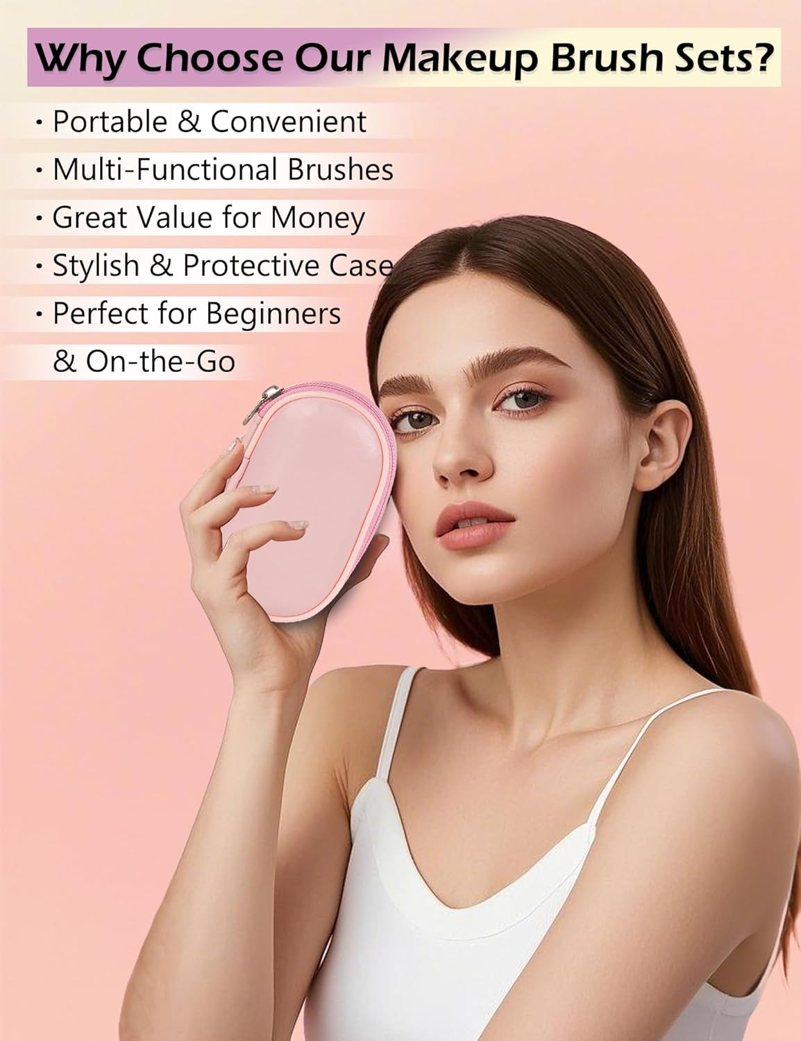 Travel Makeup Brush Set, 10 Pcs Easy-Taken Travel Mini Cosmetic Brushes Kit, Complete Function Makeup Tools for Foundation, Blush, Contour, Eyeshadow, Powder (Pink) - Pink image number 4