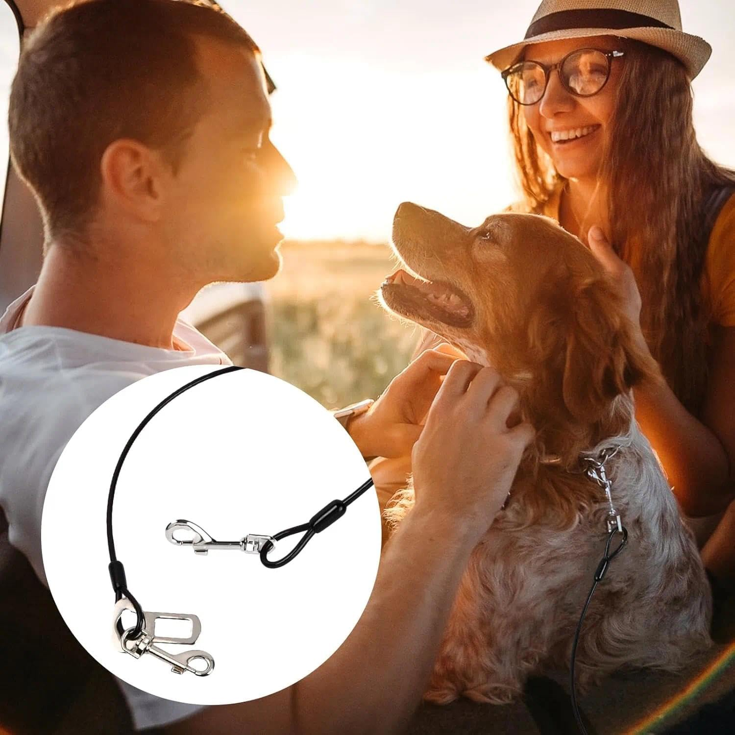 2 Pack Dog Chain Lead Cable Leash, Chew Proof Steel Rope Cable Dog Car Harness, Pet Vehicle Harness with Double Clips and Latch Attachment (60Cm) image number 4