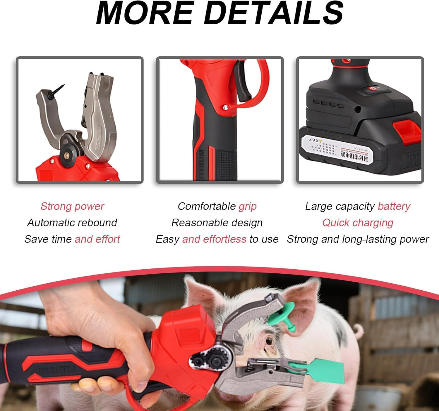 Cordless Tagger & Livestock Tagging Tool,Electric Cow Ear Tagger,Removable Battery,Cattle Battery Operated Ear Tagger,For Rapid Marking of Pigs, Cattle and Sheep image number 6