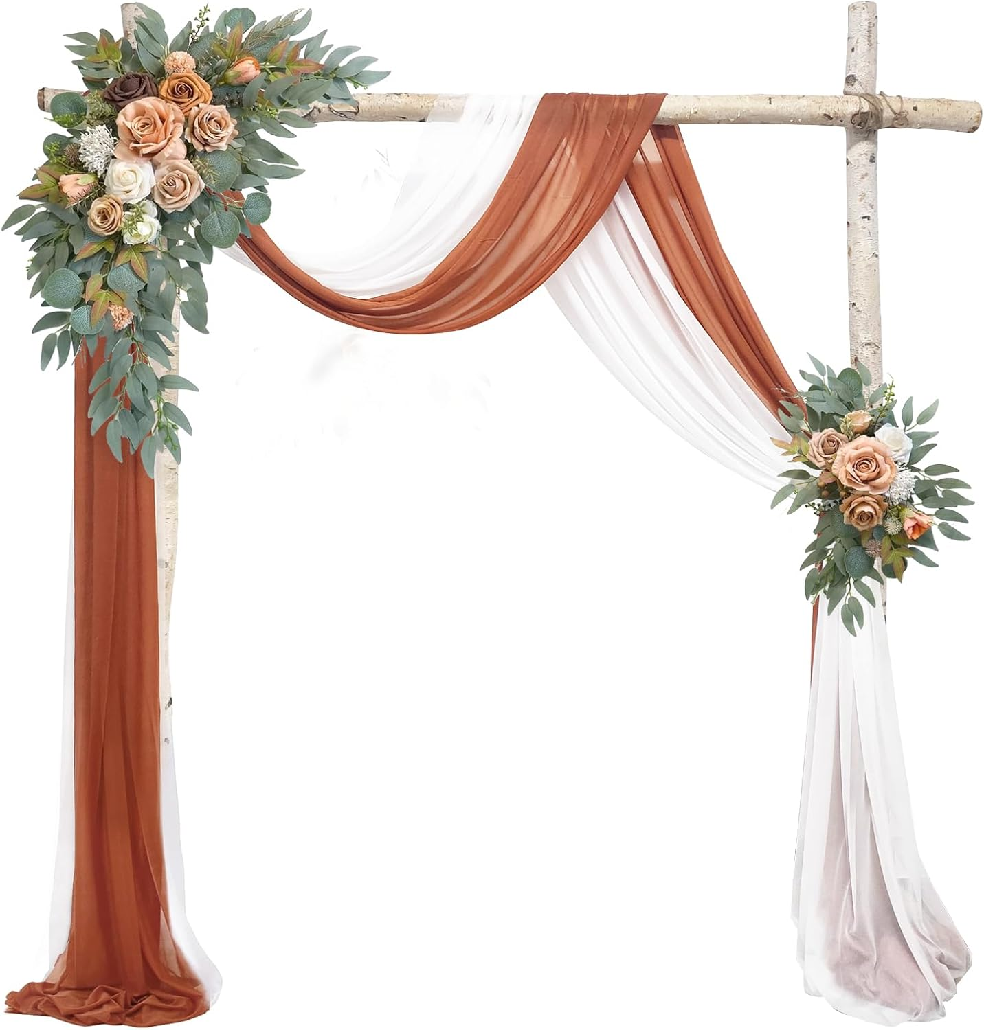 YALLOVE Wedding Arch Draping Fabric, 2 Panel 30" X 236" Drapes Sheer Backdrop Curtain for Ceremony Party Ceiling Decor (White, Terracotta) image number 1