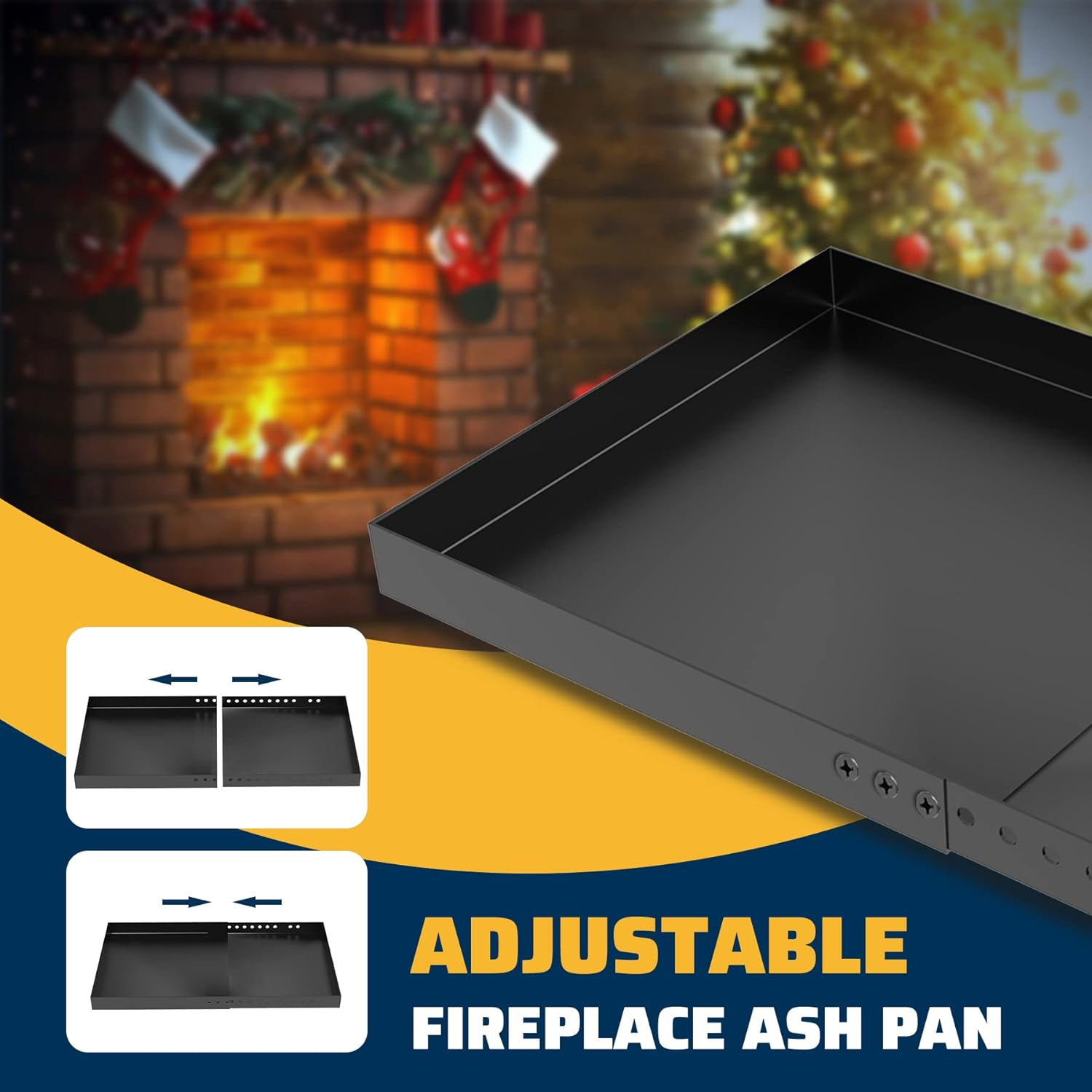 Rectangle Fireplace Tray,Expandable Ash Pan for Collecting Ash,Galvanized Steel with Powder Coated Adjustable Ember Holder Fireplace Pan,Black image number 5
