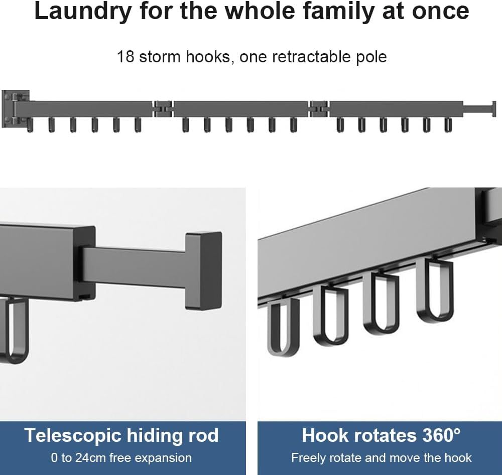 HHWRT Folding Clothes Dryings Rack Wall, Clothes Drying Racks, Retractable Clothe Drying Rack, Tri-Fold Retractable Rack for Indoor or Outdoor Use or Balcony, Laundry, Bathroom Use image number 4