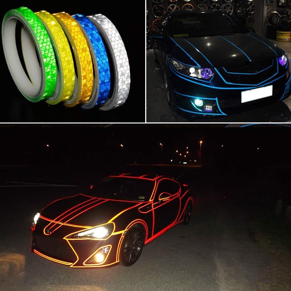 1Cm Bicycle Reflective Sticker, Car Reflective Strip, Mountain Bike, Motorcycle Night Light Decoration, Safety Alert Reflective Film (Red, One Size) image number 5