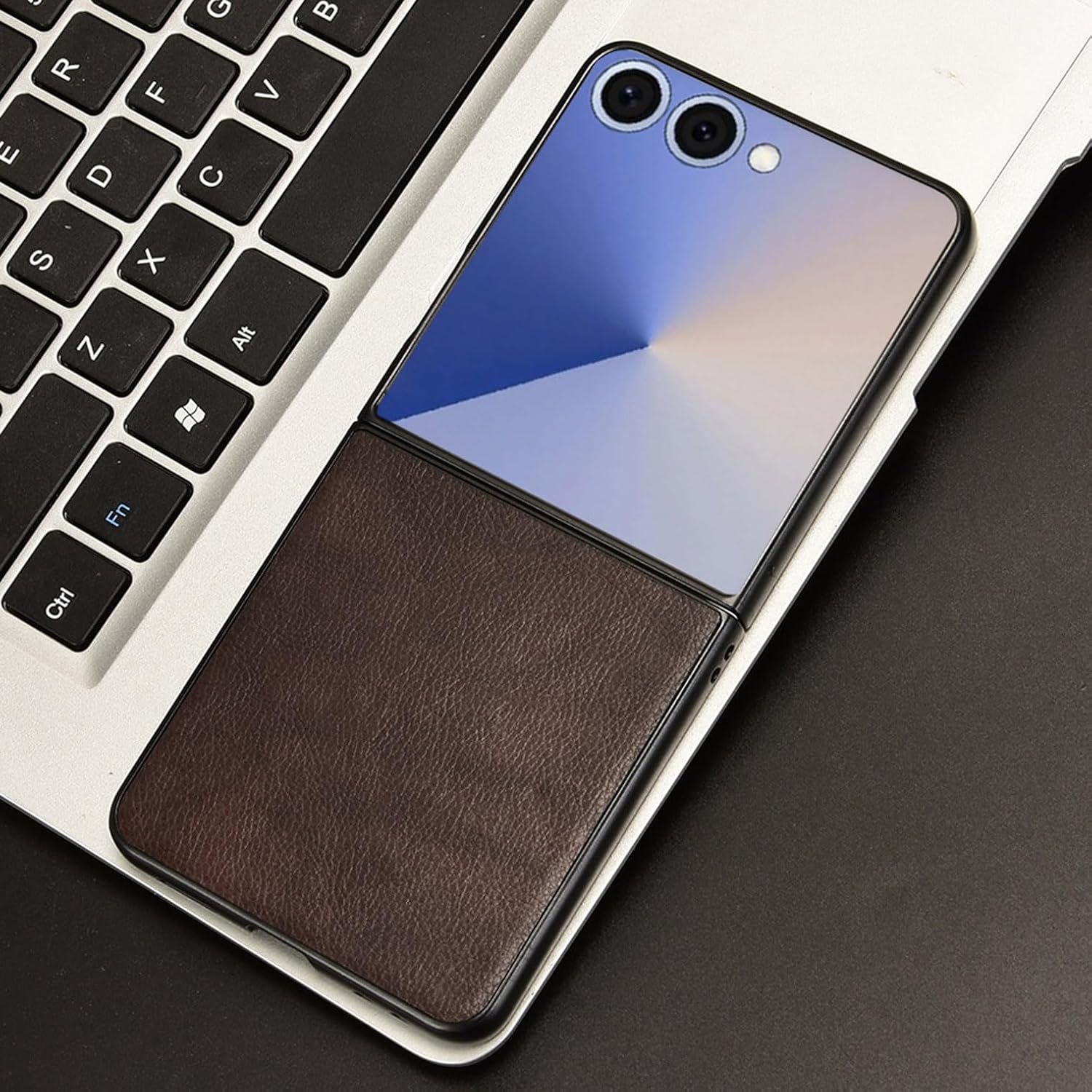 Coque Case for Samsung Galaxy Z Flip7 Mobile Phone Case, Samsung Galaxy Z Flip7 Flip Cover with Litchi Pattern Brown - Blue image number 4