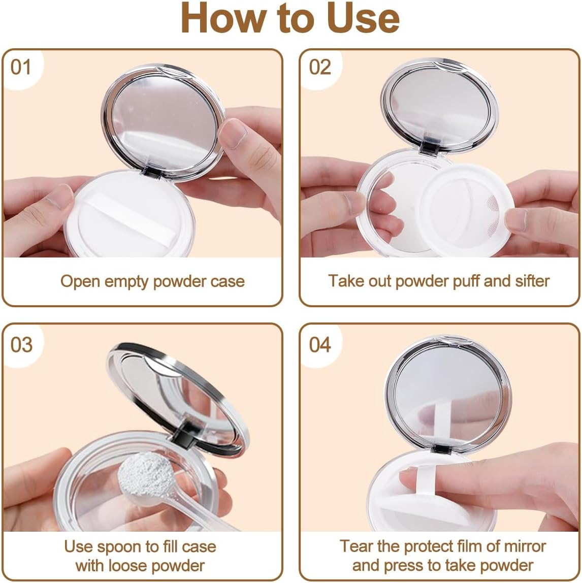 4Pcs Loose Powder Containers with 8 Puffs, FHDUSRYO 20G/5G Refillable Plastic Empty Powder Case Compact Container, Portable DIY Makeup Powder Case with Mirror Sifter Spoon for Daily Use Makeup, Travel image number 5