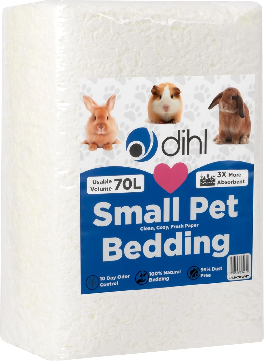 Dihl 70 Litre, Blue, Super Absorbent Paper Bedding for Small Animals. Absorbs 6 Times Its Weight in Liquid. Hamster, Mice, Rat, Rabbit, Guinea Pig Gerbil Cage Substrate &ndash; 70L - Pink  White image number 1