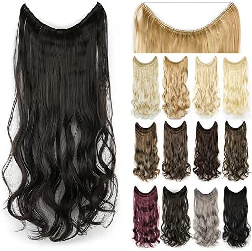 IMISSU 22'' 26'' Long Body Wavy Hair Extensions Fish Line Hairpiece Synthetic Invisible Secret Wire Headwear Flip Curly Hair Extension Pieces (22 Inch,613 Blonde)