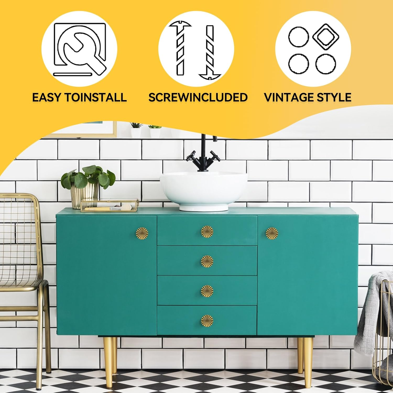 10 Pcs Antique Brass Cabinet Knobs Vintage Flat Drawer Pulls Kitchen Cupboard Bathroom Dresser Cabinet Hardware Handles Zinc Alloy image number 2