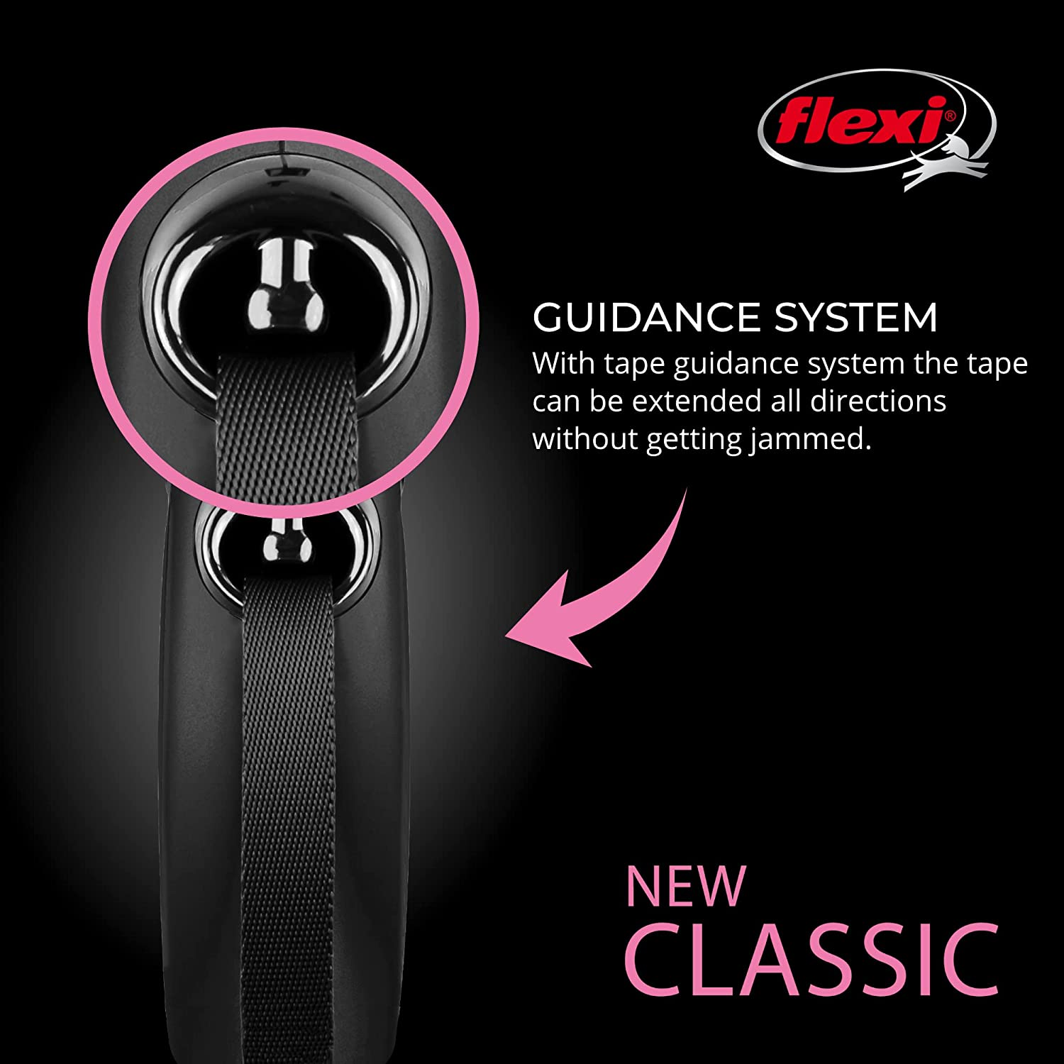 FLEXI New Classic Retractable Dog Leash (Tape) 26 Feet, Large, Black image number 6