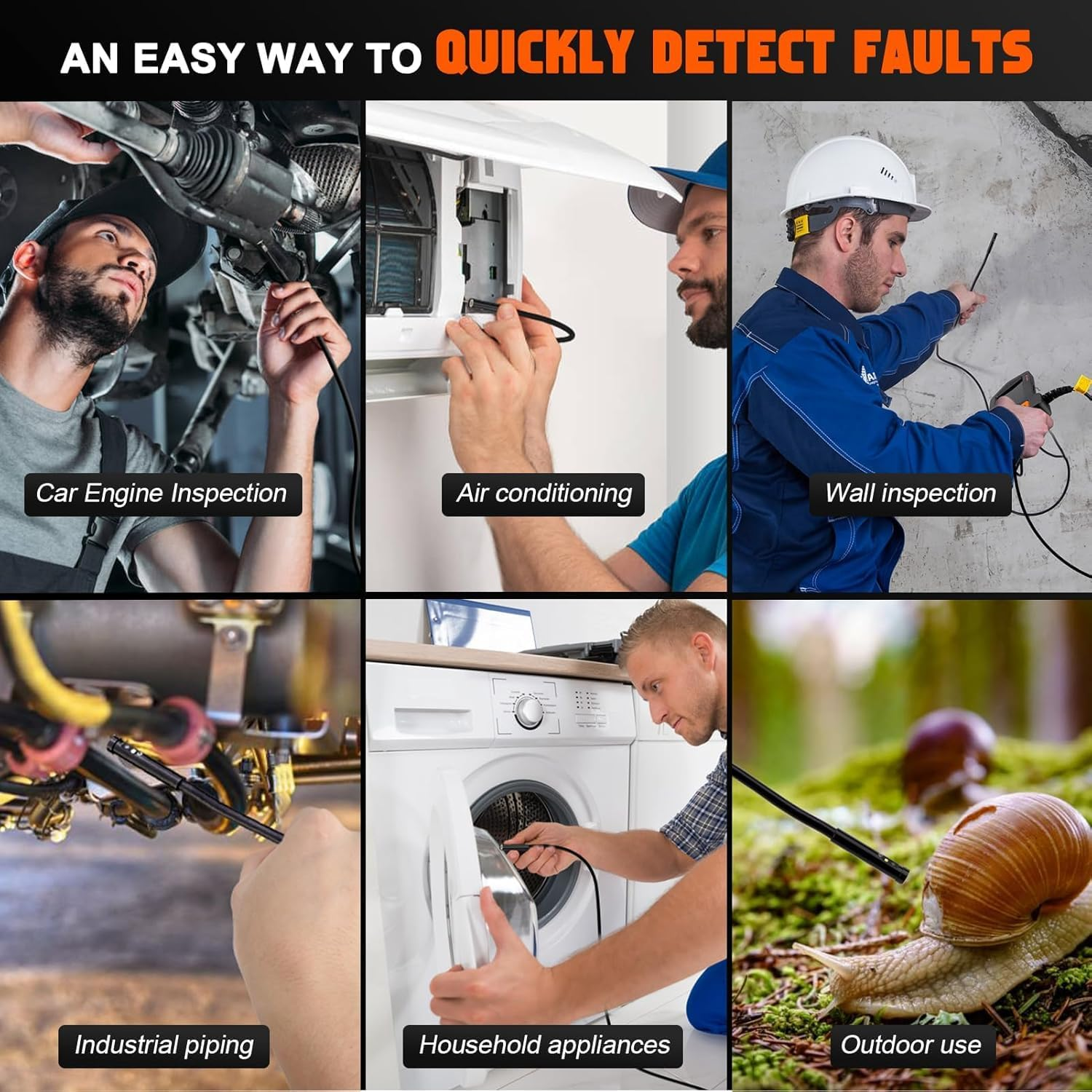 Bluefire Triple Lens Borescope with 5'' IPS Screen, 1920P HD Industrial Endoscope Dual Lens Inspection Camera with 8 LED Lights, Waterproof Snake Camera for Sewer Pipe(15M) image number 4