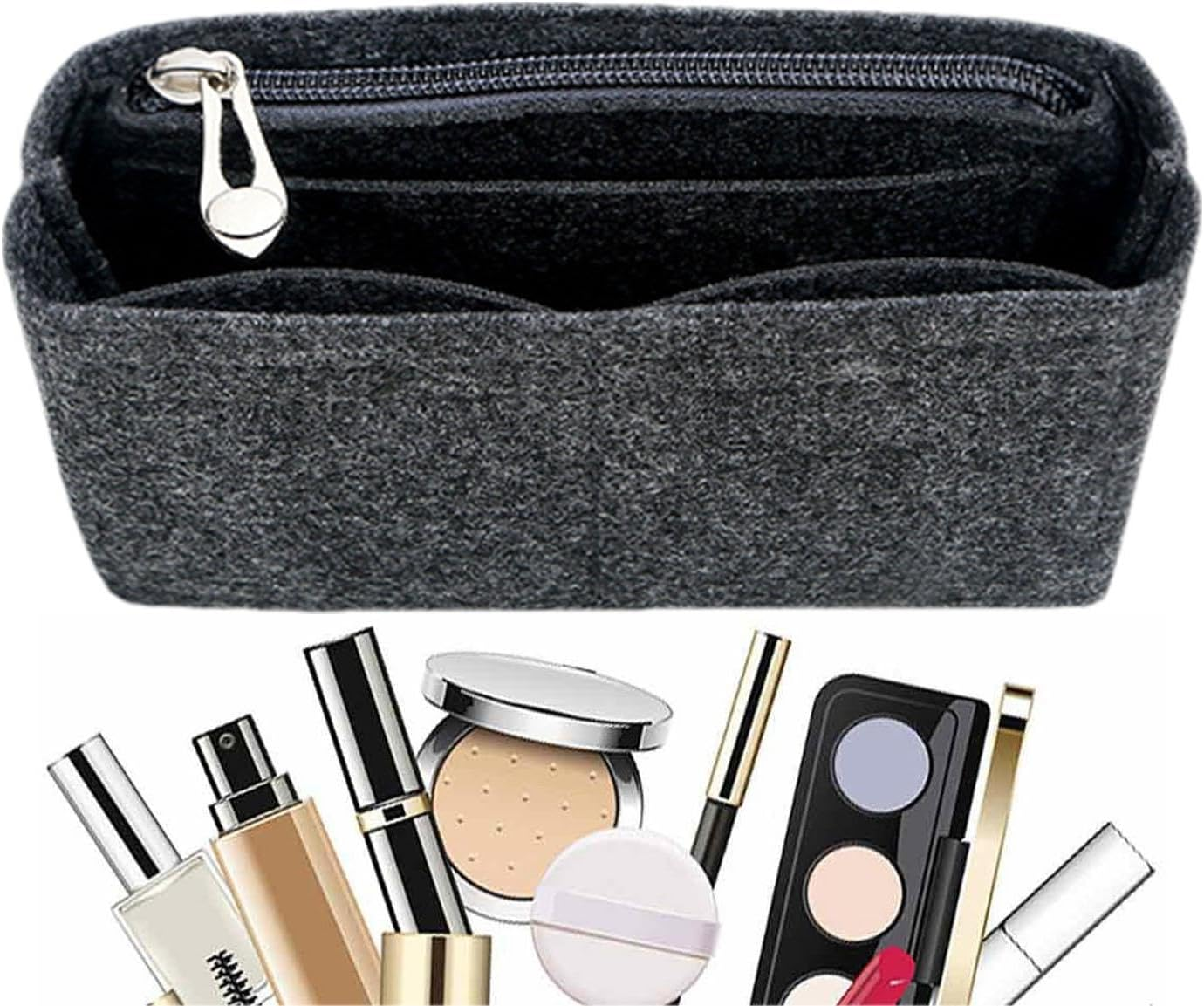 Daooibpa Bag Insert Organizer, Felt Purse Insert Organizer with Zipper, Tote Liner Insert, Multi-Pocket Felt Handbags Organizer for Insert Wallet Organizer