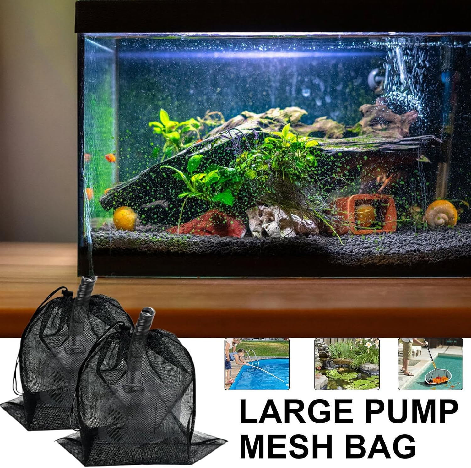Pump Barrier Bag - 30X40Cm Pump Filter Bag, Outdoor Mesh Black Media Bags, Double-Layer Aquarium Filtration Accessories | Elastic Barrier Box Cover for Yard, Lawn, Parks, Outdoor, Hotel image number 4