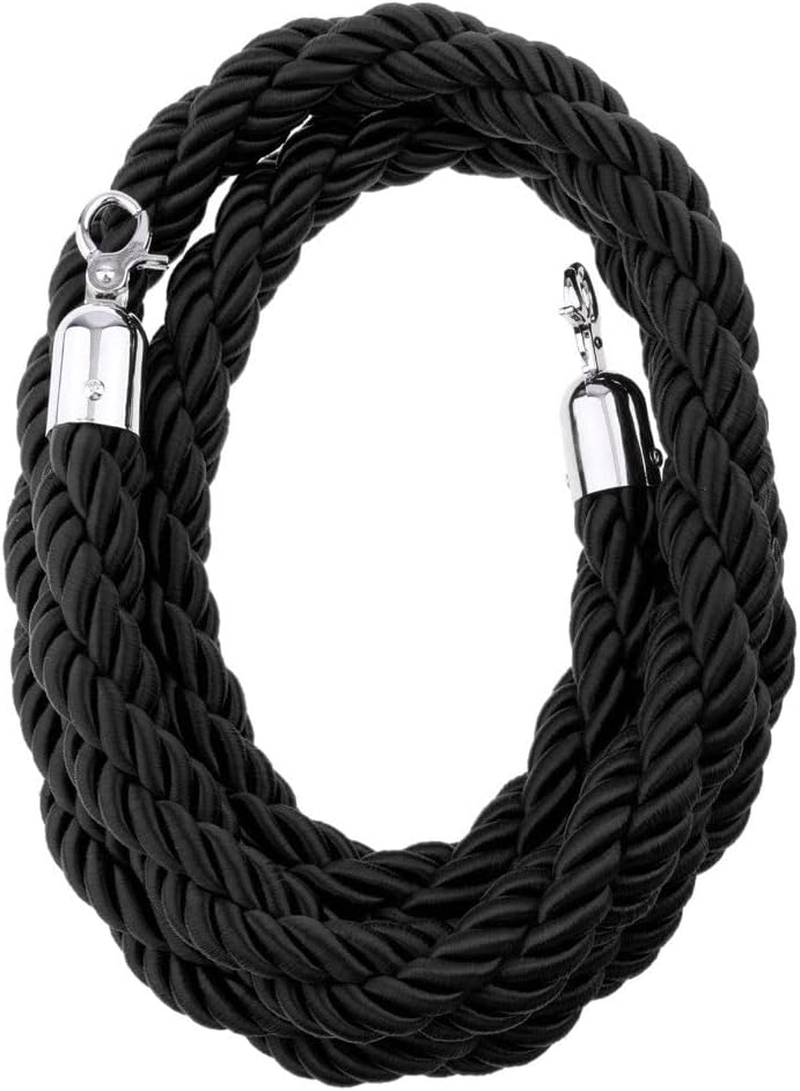 1.5M Stanchion Ropes for Control Post Rope Crowd Queue Line Barrier (Black Rope with Chrome End)