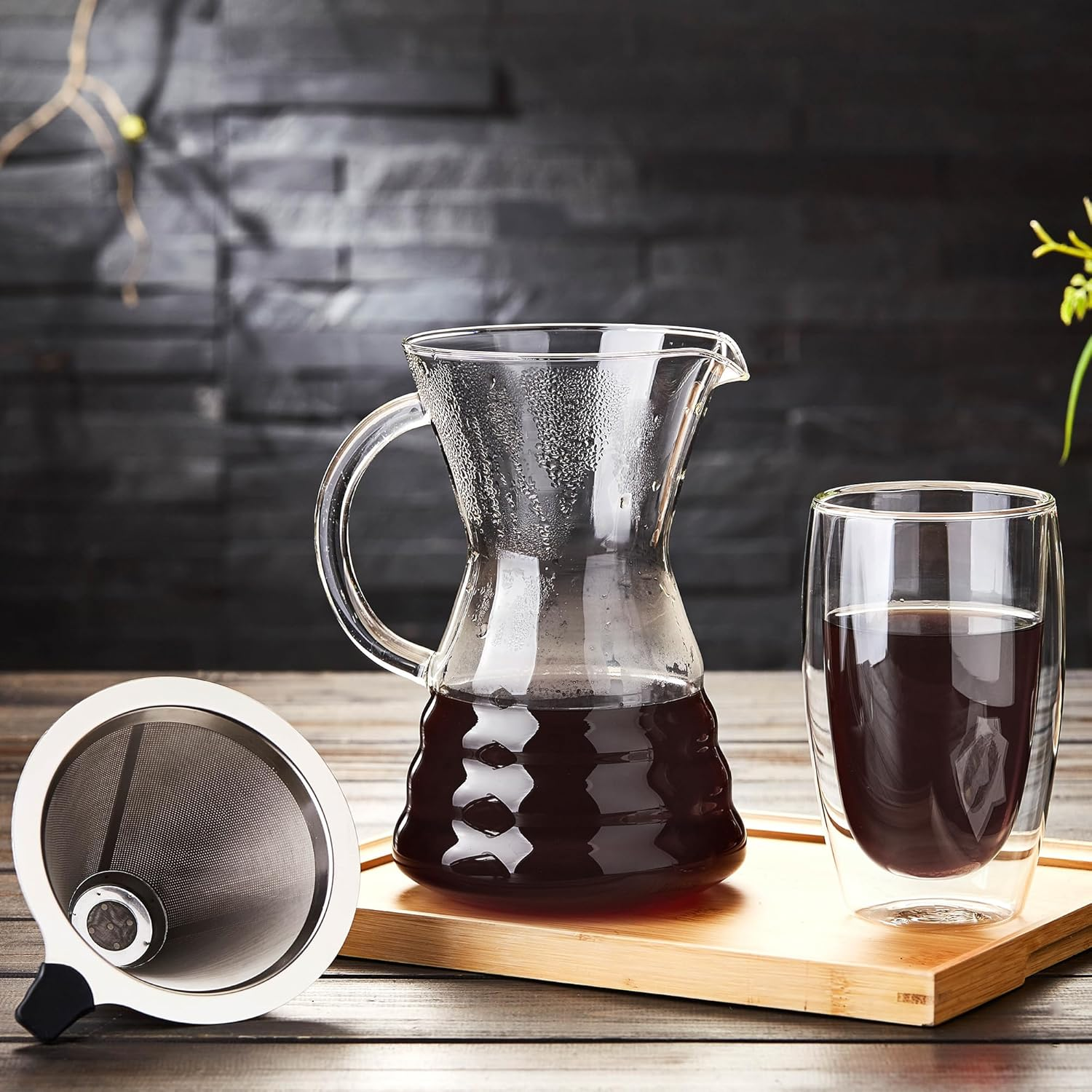 Unbreakable Pour over Coffee Maker with Permanent Stainless Filter 8 Cup, Thickened Heat-Resistant Borosilicate Glass Dripper Coffee Brewer, Stovetop Safe image number 6