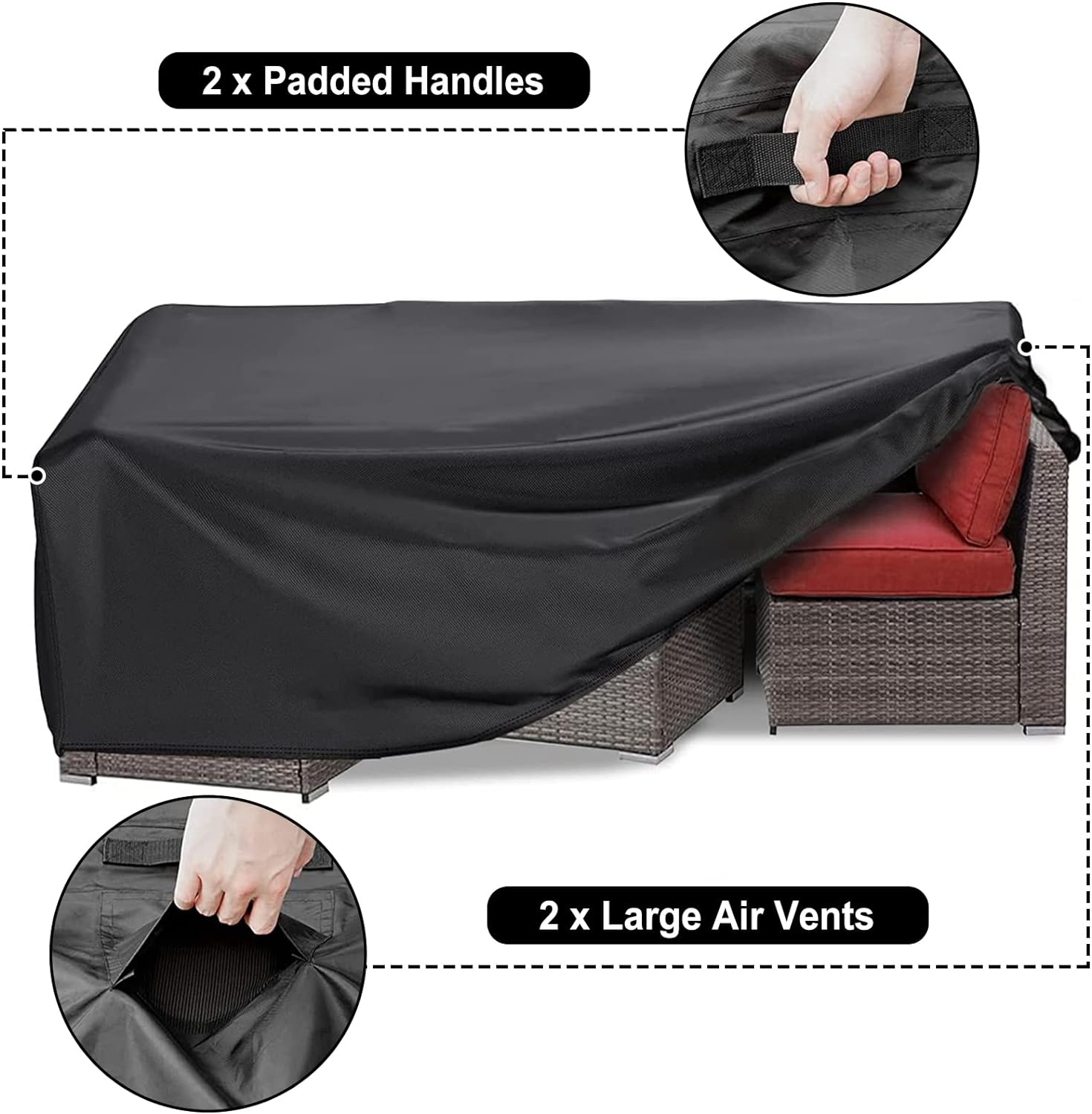 Patio Furniture Covers, Waterproof Outdoor Furniture Table and Chairs Cover, Rectangle Tear-Resistant Wind Dust Proof Furniture Set for Winter (110"L X 83"W X 28"H, Black) image number 4