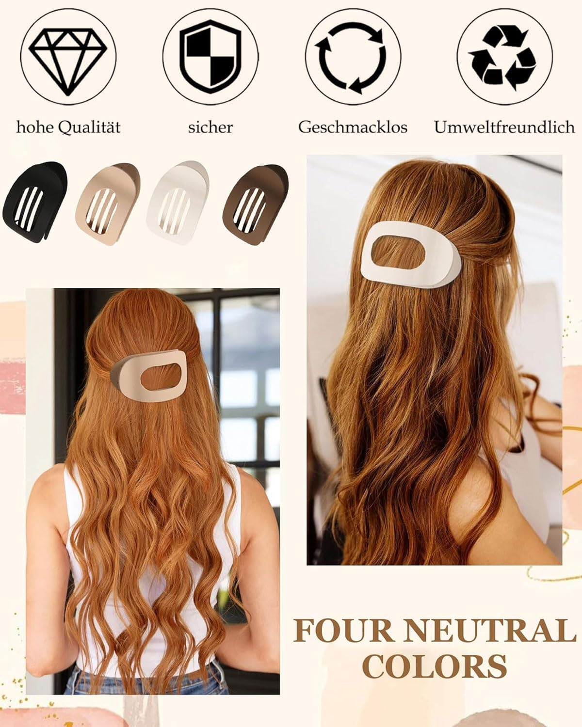 FUGLUS 4 Pieces, Duckbill Hair Clips, Beak Hair Clips, French Hair Clips, Flat Secure Hold Inner Teeth Hair Claws, Strong Hold Side Hair Clips, 4 Pieces