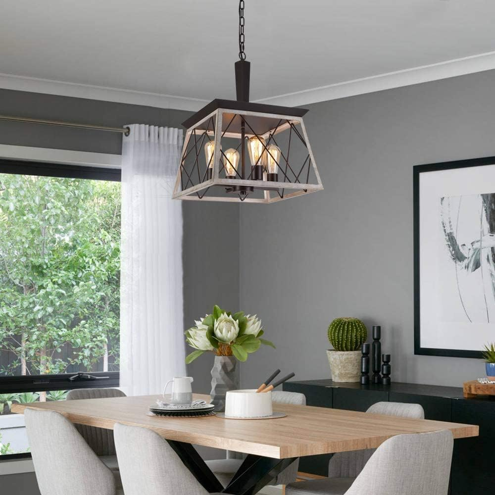 USOR Farmhouse Chandelier 4 Lights Rustic Vintage Pendant Lights L38Xh47Cm Lantern Ceiling Light Fixture Industrial Island Light Chandeliers for Kitchen Island Dining Room Living Room Bulbs Included image number 4