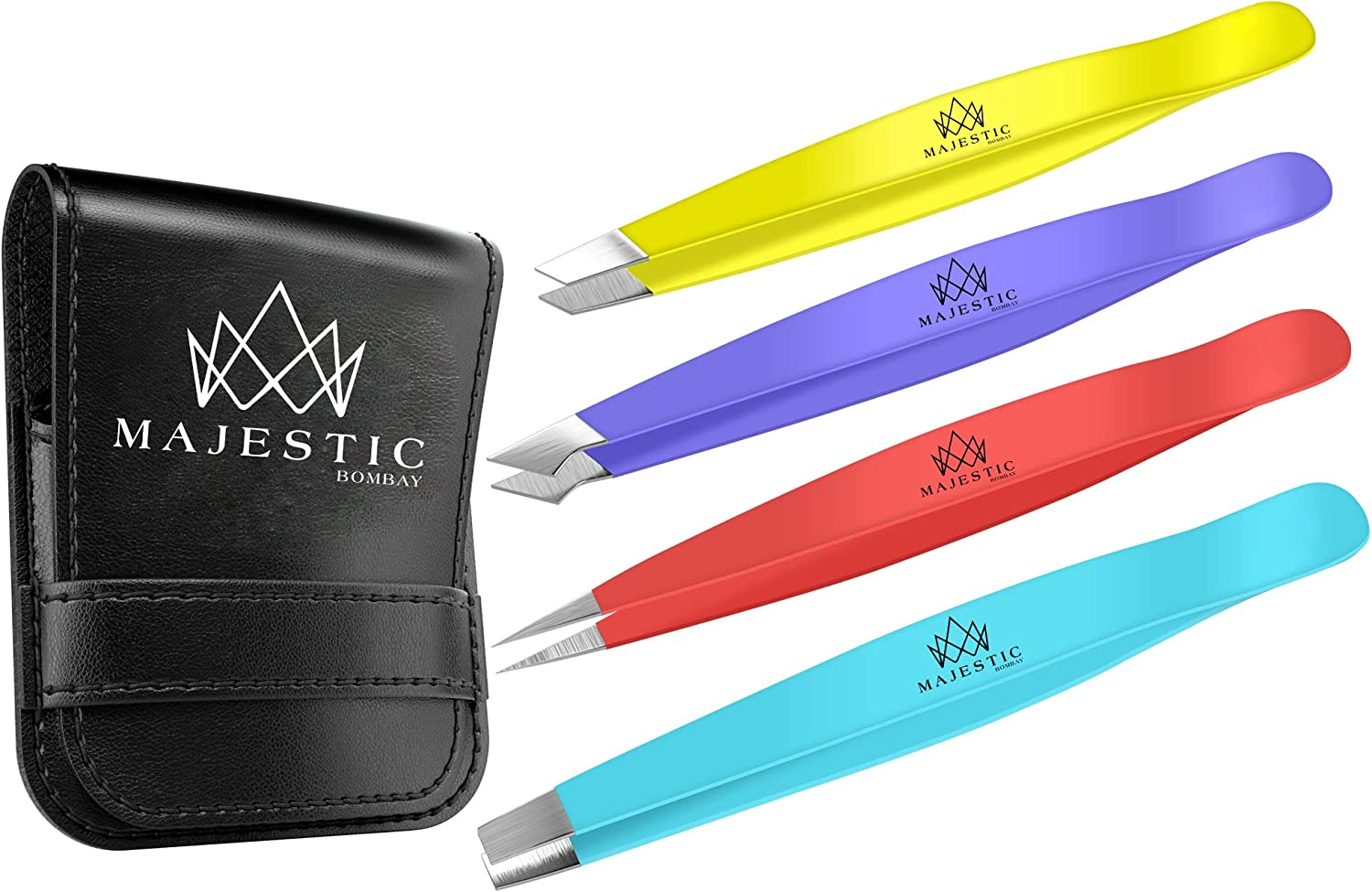 Majestic Bombay Fine Point + Slant Tweezers for Women and Men &ndash; Splinter Ticks, Facial, Brow and Ingrown Hair Removal&ndash;Sharp, Needle Nose, Surgical Tweezers Precision Best Tweezers for Chin Hair