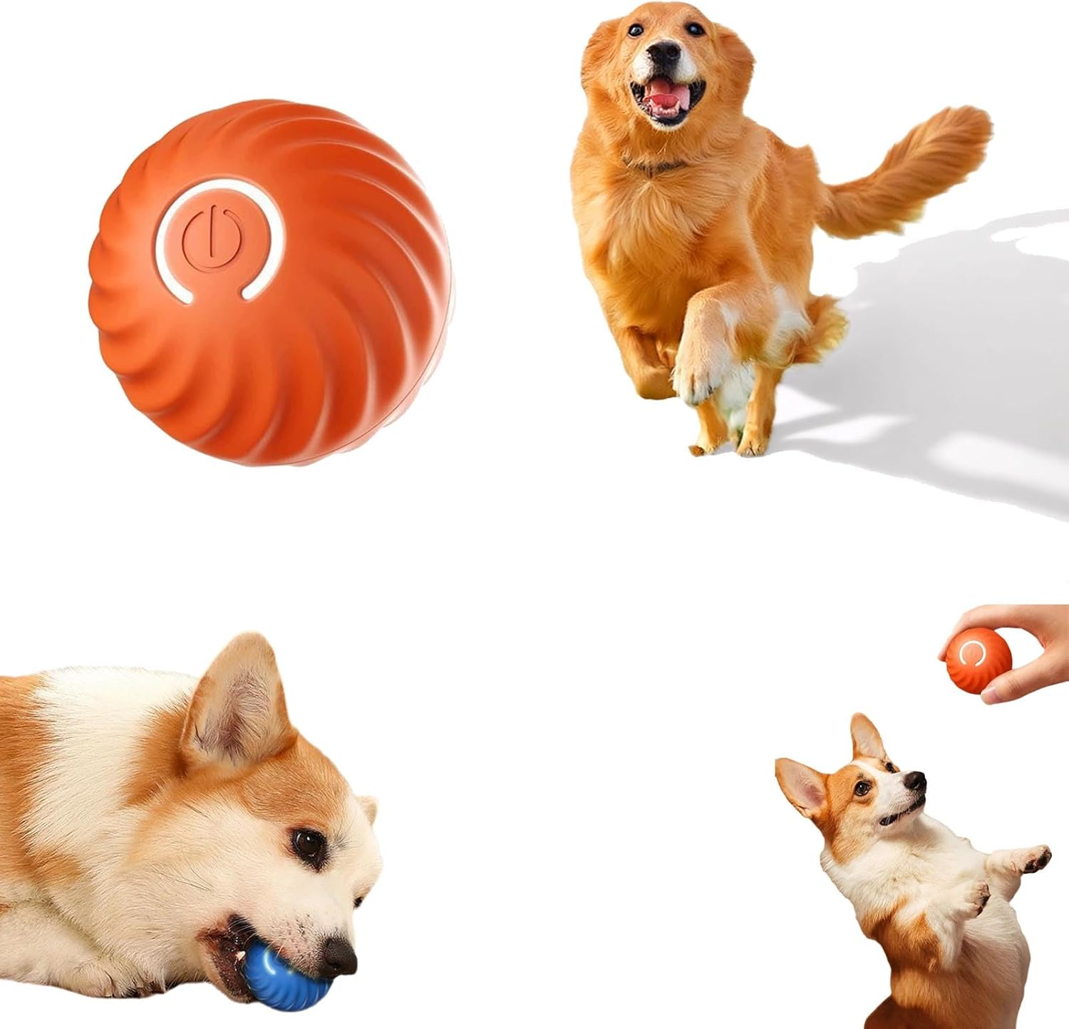 Interactive Dog Toy Ball, New Vibrating Dog Ball, Automatic Moving Dog Balls, Dog Chasing ＆ Herding Ball, Dog Toys for Boredom Interactive, Rechargeable Dog Ball Toys for Indoor Cats, Dogs (Orange)