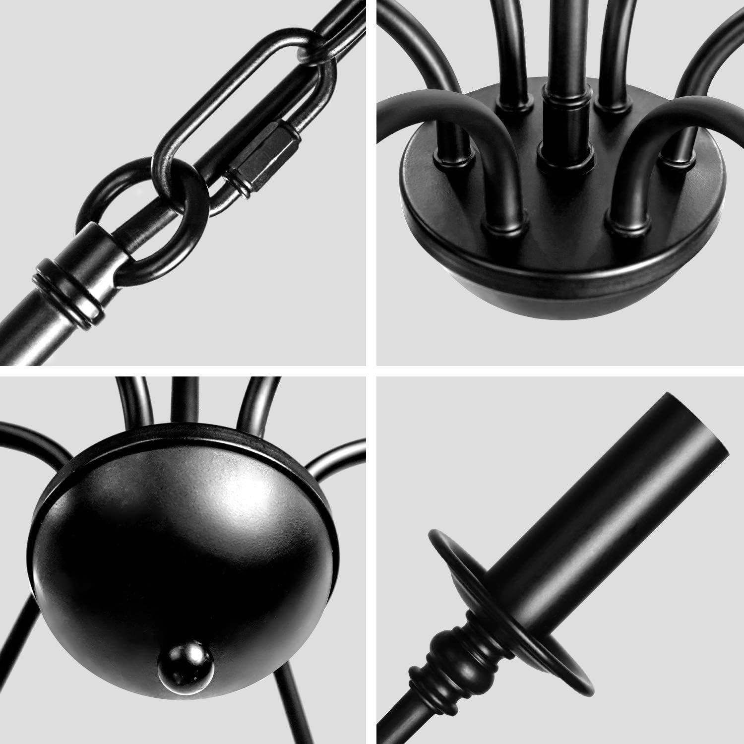 Ganeed 6-Light Farmhouse Chandeliers, Black Classic Candle Ceiling Pendant Light Fixture, Rustic Ceiling Chandelier for Kitchen Island, Foyer, Living Room, Dining Room - E14 - Black 12 Light image number 3