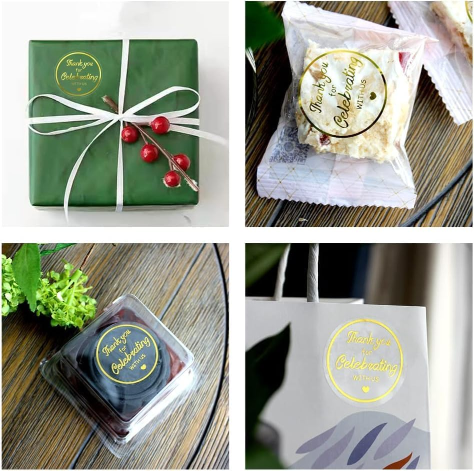 Gold Foil Thank You Stickers - 500 Pcs Waterproof Custom Wedding Stickers, round Labels for Gifts, Clear Decorative Stickers for Parties, High-Quality Peel-Off Sealing Stickers（ 1.5 Inch） - Geiwogwc image number 1