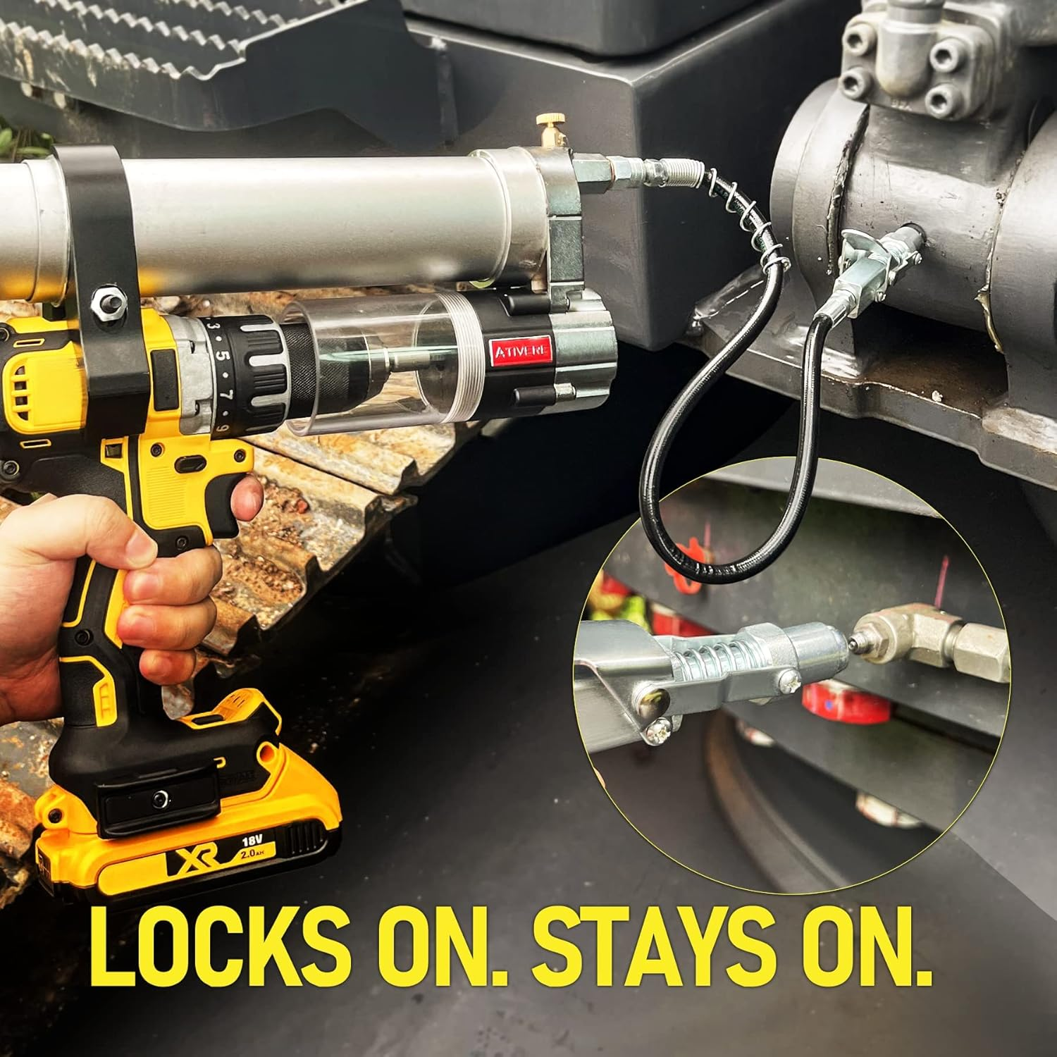 Electric Grease Gun Drill Adapter with 14 OZ Load, Locking Grease Gun Coupler, 12 Inch High Pressure Hose, Extension Rigid Pipe, Pneumatic Tool, Universal Conversion Gun Head image number 6