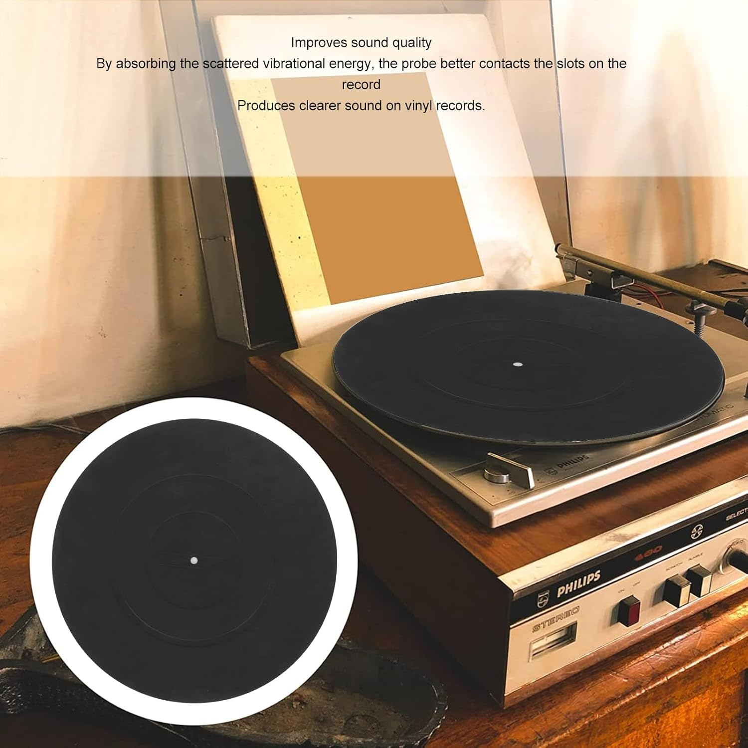 Turntable Platter Mat, Vinylrecord Rubber Turntable Slip Mat Vibration Reduction with Non Slip Slot, Universal Turntable Slipmat Pad for All LP Vinylrecord Players image number 5