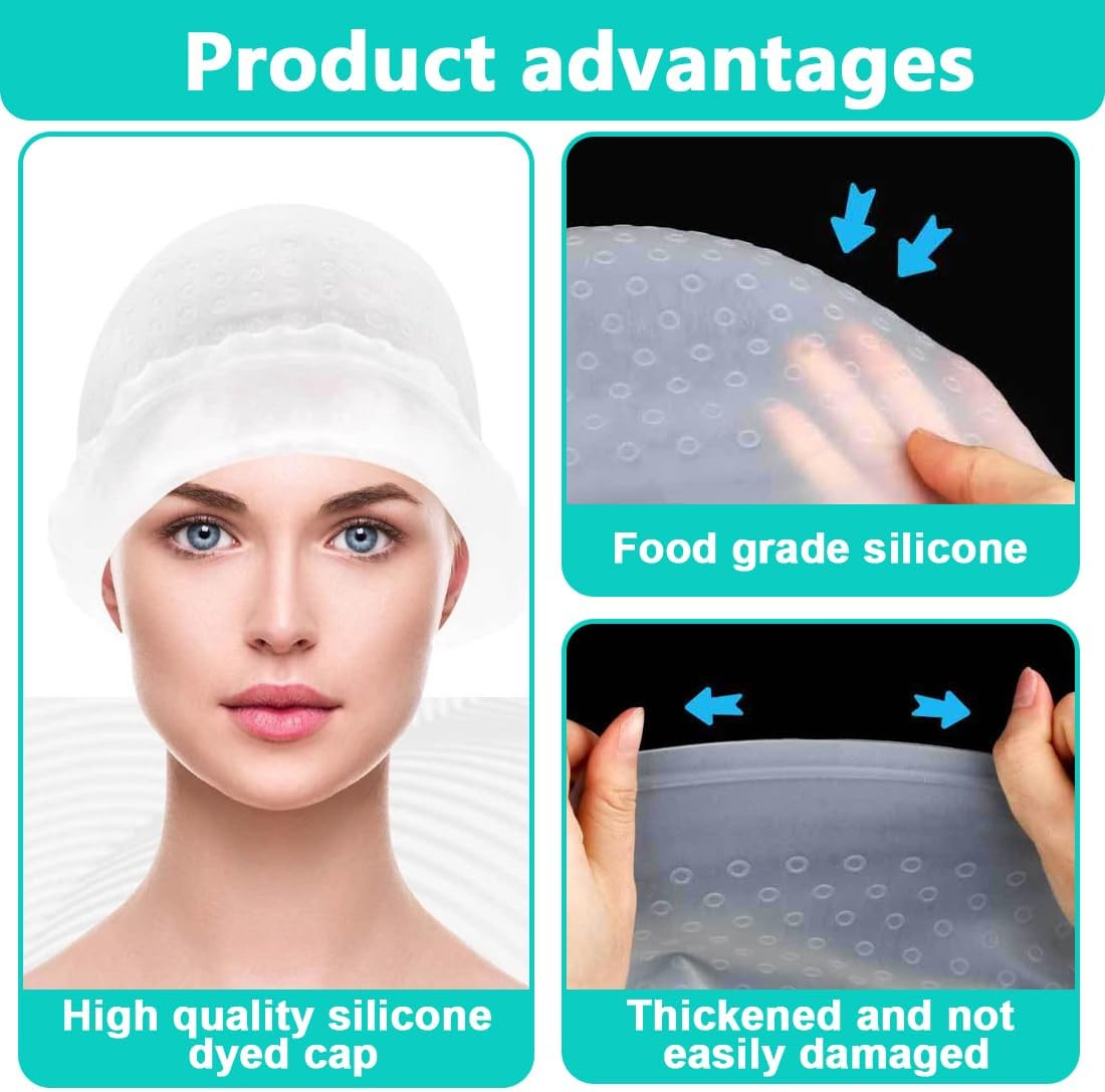 OUDQFCJ Silicone Highlight Cap, Highlight Cap, Hair Dyeing Highlighting, Silicone Highlight Hood Set Highlights Hood with Brushes and Needle for Women and Girls Blowing image number 3
