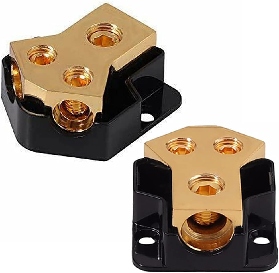 LAWUZA 2 Way Power Distribution Block, Connecting Block 0/2/4 Gauge in 4/8/10 Gauge Out Amp Ground Distributor for Auto Car Audio Splitter Amplifier image number 6