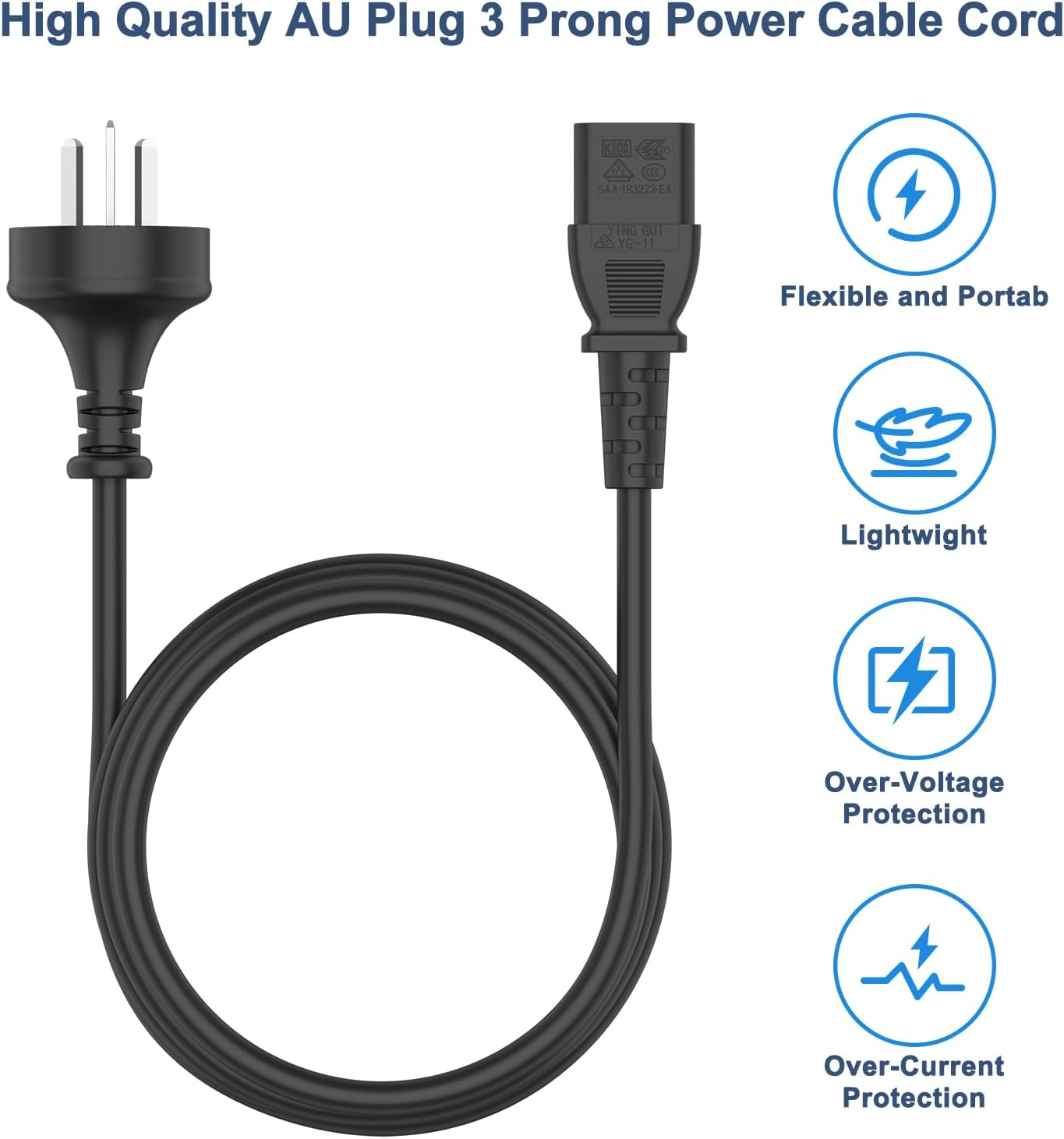 1.5M/5Ft AU Plug 3 Prong Power Cable Cord for Computers, Tvs, Monitors, LG LED LCD Smart 1080P Hdtv,Samsung, Acer, Asus, Epson Printer AC Cable (NEMA 5-15P to IEC 320 C5) 10A 250V image number 3