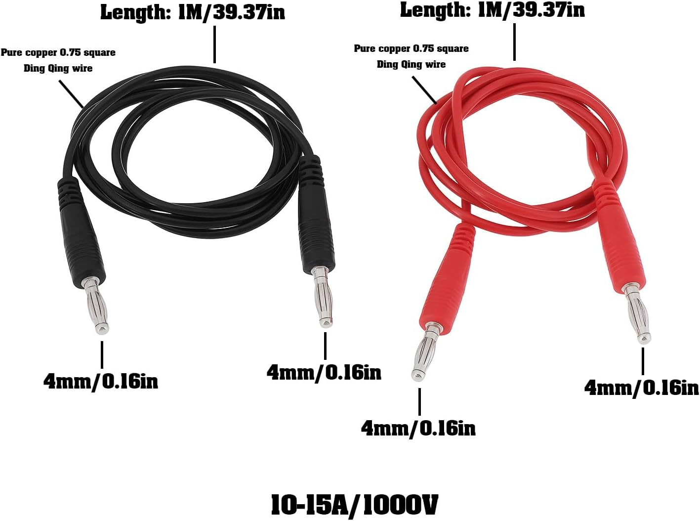 YINETTECH 4Pcs 1000V Dual 4Mm Banana Plug Multimeter Test Lead for Electrical Laboratory Electrical Testing Work (1M) image number 5