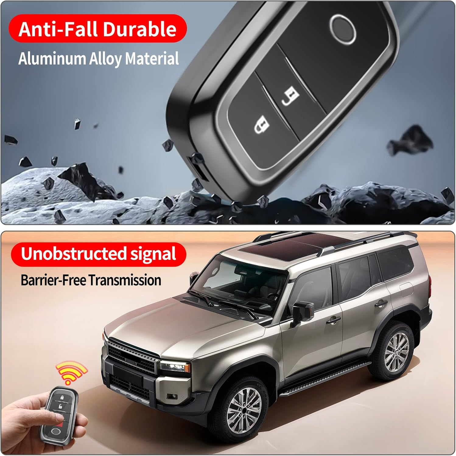 Auto Key Shell Decoration Suitable for 2024 2025 Toyota Land Cruiser Prado 250 1958 Lc250 J250 Smart Key Protective Cover Exterior Decoration Accessories ((Gray a Style)) - (Silver A Style) image number 6