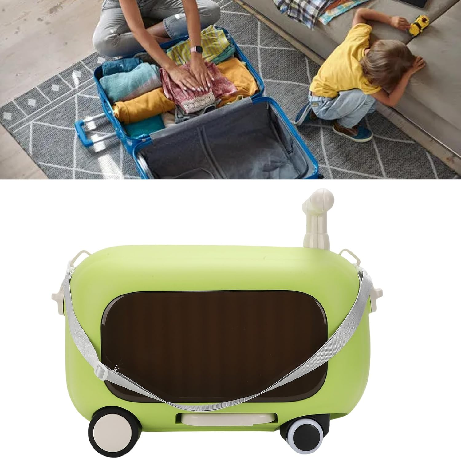 Generic Ride on Suitcase for Kids, Carry on Luggage with Handles,90 Degree Folding Pedal, Large Capacity, 360&deg; Silent Wheels, Lightweight Kids Travel Trunk for Boys & Girls Ages 2-12 (Green) image number 6