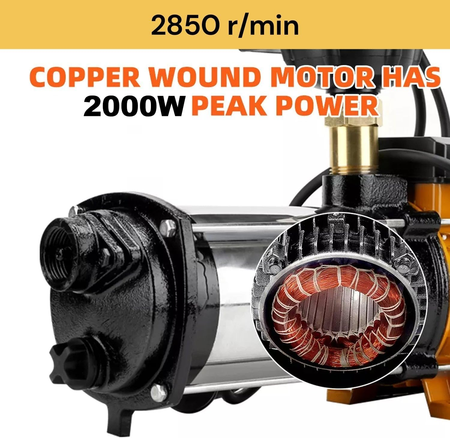 EZONEDEAL Self Priming Water Pump, 2000W 240V Electric High Pressure Garden Pumps Controller Irrigation for Pool Pond Tank Home Farm, Portable Automatic Switch Anti-Rust Stainless Steel Body image number 3