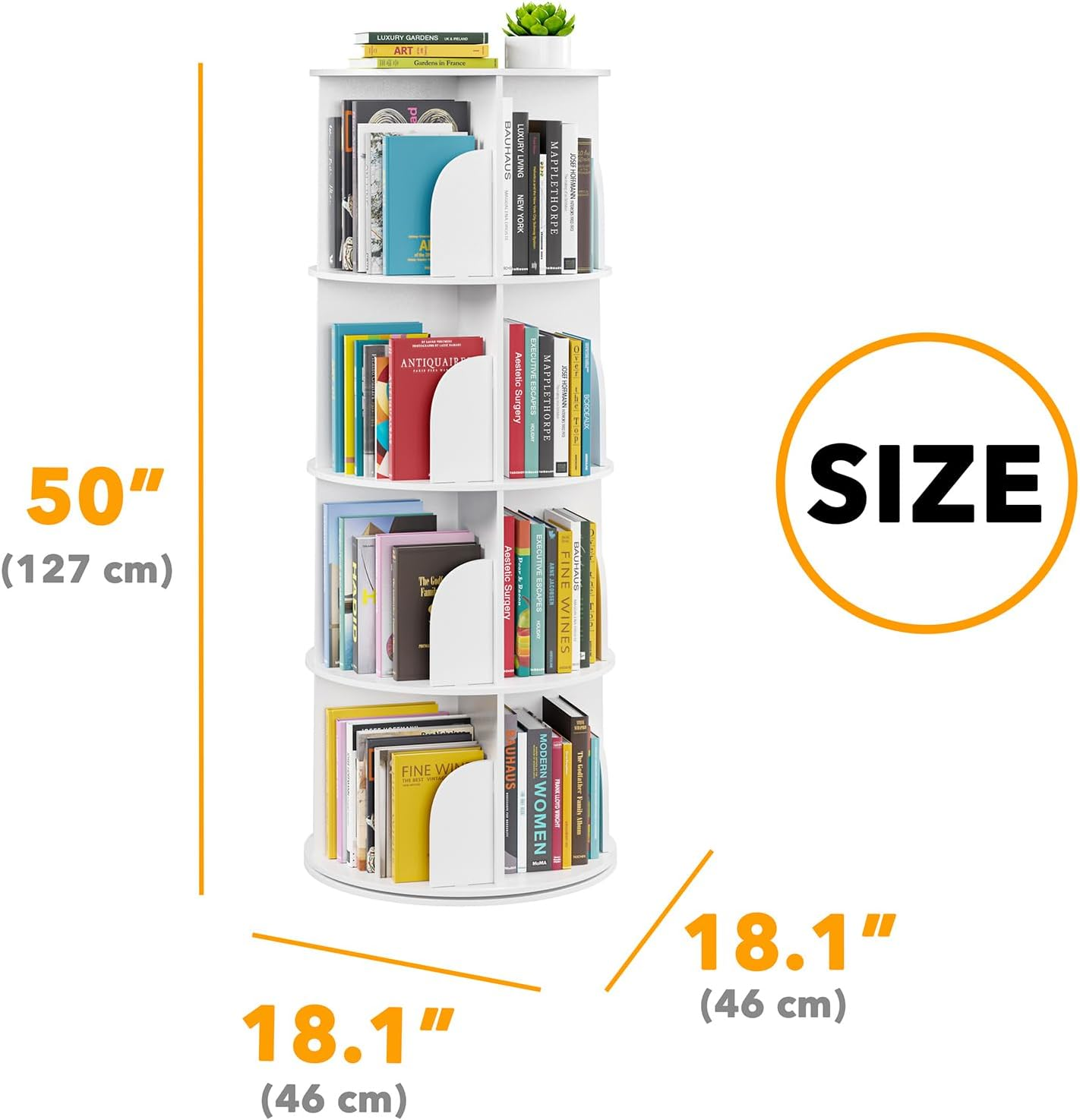 Spaceaid 4 Tier Rotating Bookshelf Tower, Spinning Bookcase Lazy Susan, Revolving 360 Book Shelf Storage round Carousel, Vertical Rotate Turning Spiral Corner Organizer, White image number 3