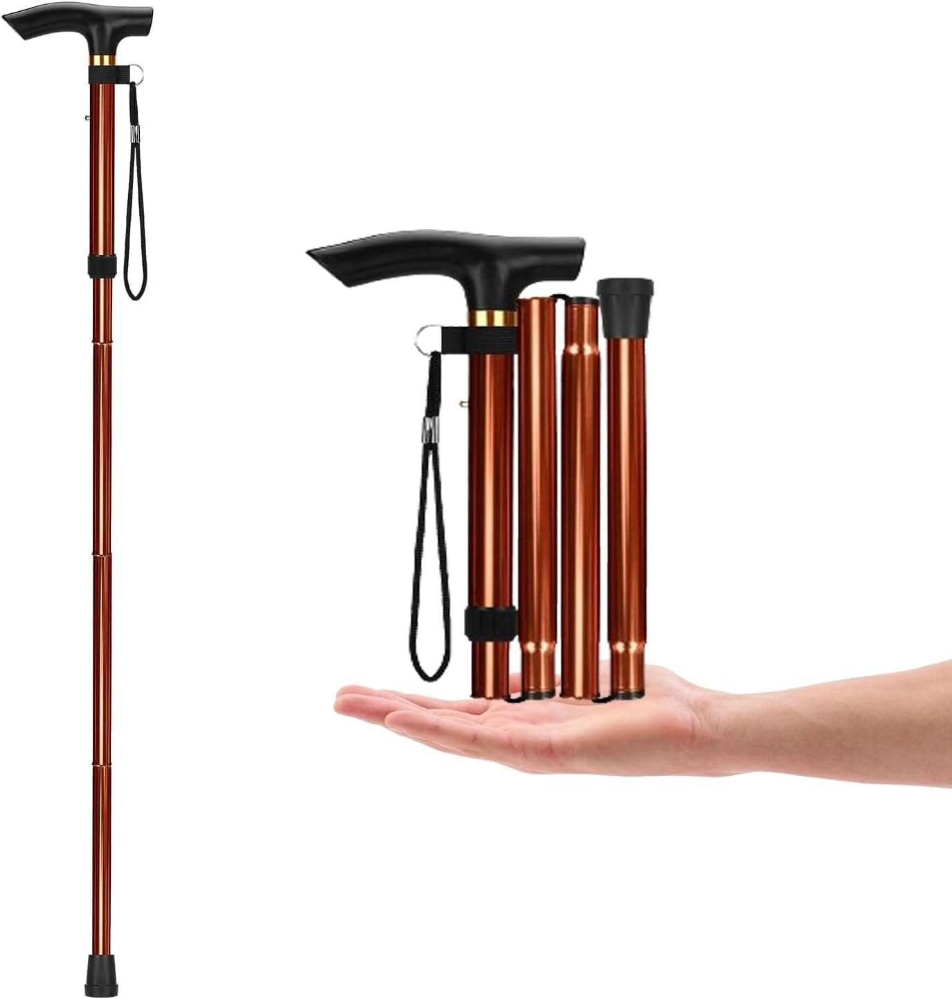 Aluminum Alloy Walking Sticks Trekking Poles Hiking Cane Foldable Hiking Stick Anti-Slip Cane for Elderly Length Adjustable Walking Stick Cane for Elderly