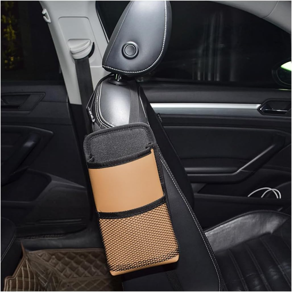 Sylvil 2 in 1 Large Cup Holder, Multifunctional Seat Side Storage Hanging Bag with Mesh Pocket, Car Water Bottle Storage Sleeve with Adjustable Strap, Car Accessories for Drinks (Black)