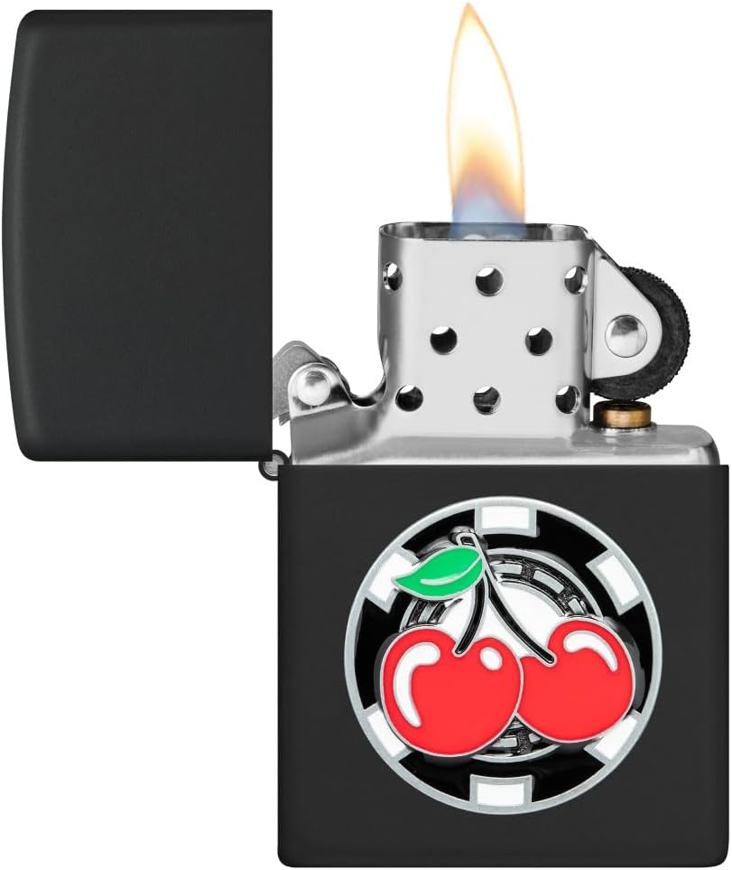 Zippo Poker Chips with Cherries Windproof Lighter, Black Matte image number 2