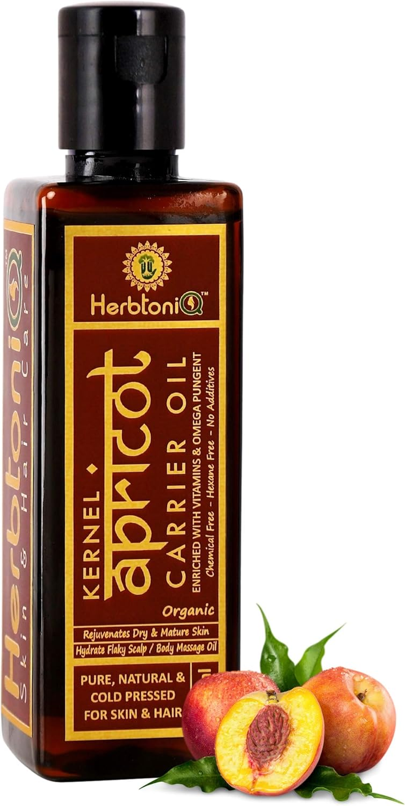 Herbtoniq Organic Apricot Kernel Cold Pressed Carrier Oil for Moisturizing, Healing, Dry Skin, Nail, Hair Care (100Ml, 3.38 Fl Oz) image number 1