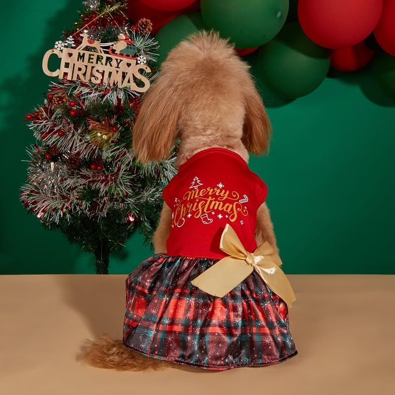 Merry Christmas Dog Dress by Brandname - Red, Small, Polyester/Cotton, Festive Design, Pull On, Machine Wash image number 5