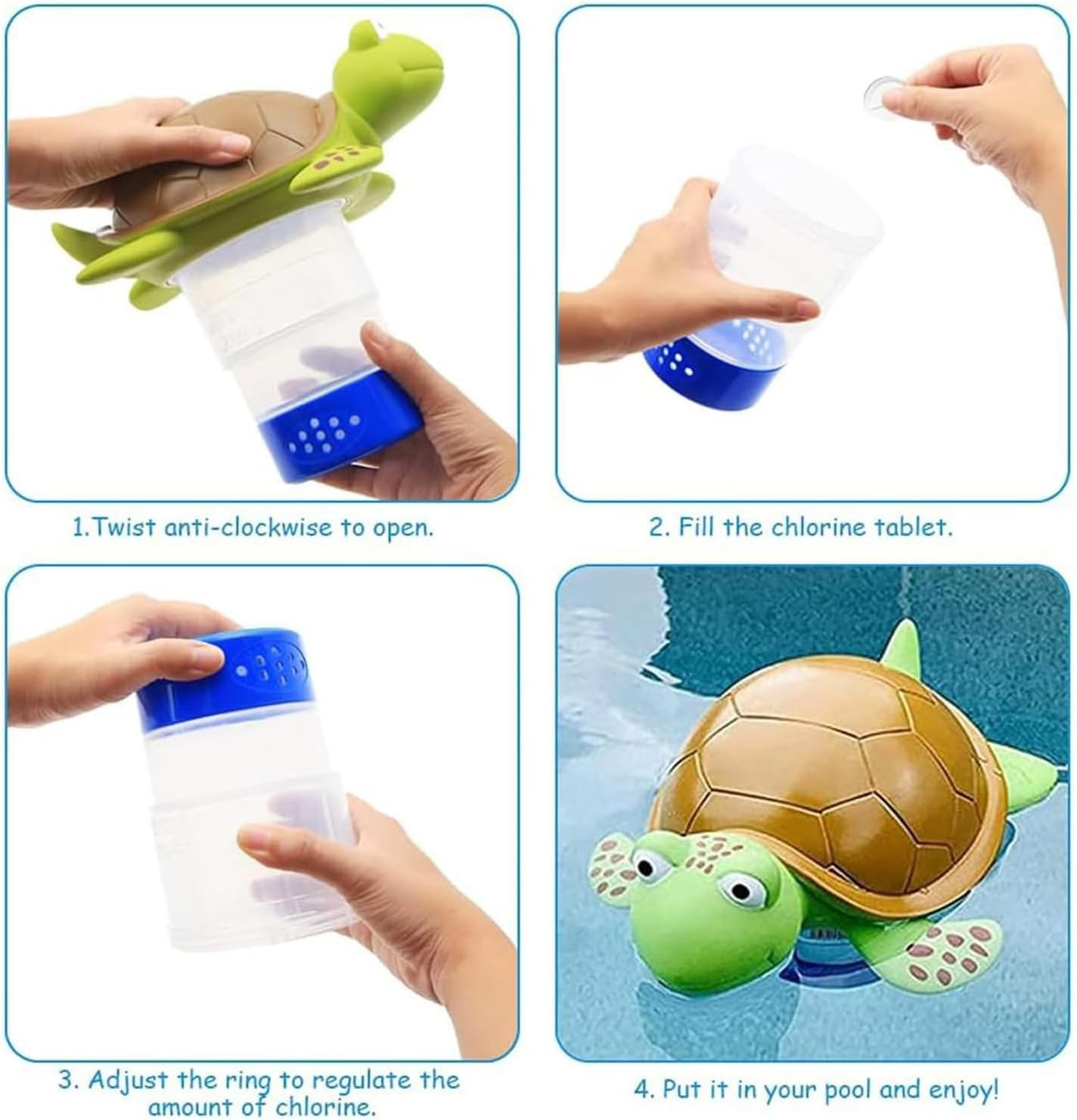 Chlorine Dispenser for Pool, Floating Duck Tablet Holder, Adjustable Feeder Water Purifier for Small Large Pool, Tub, Spa (Turtle) image number 5